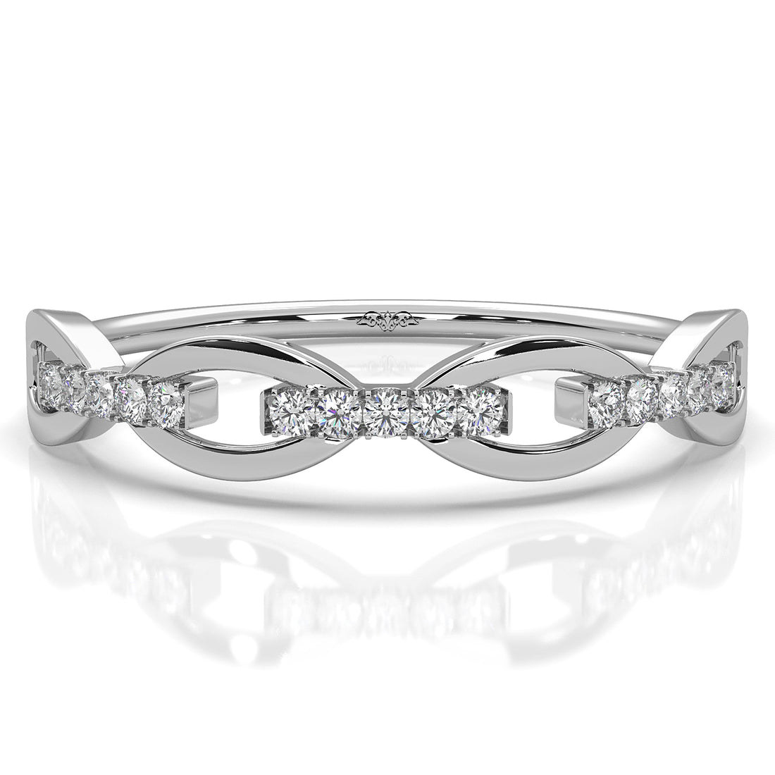 Stackable Chain Link Minimalist Lab Diamond French U Cut Pave Set Fashion Ring 0.06ctw.