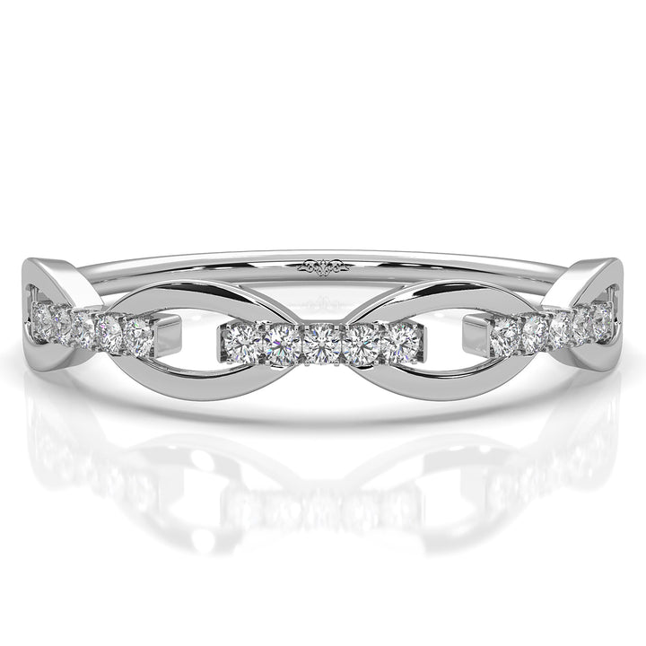 Stackable Chain Link Minimalist Lab Diamond French U Cut Pave Set Fashion Ring 0.06ctw.