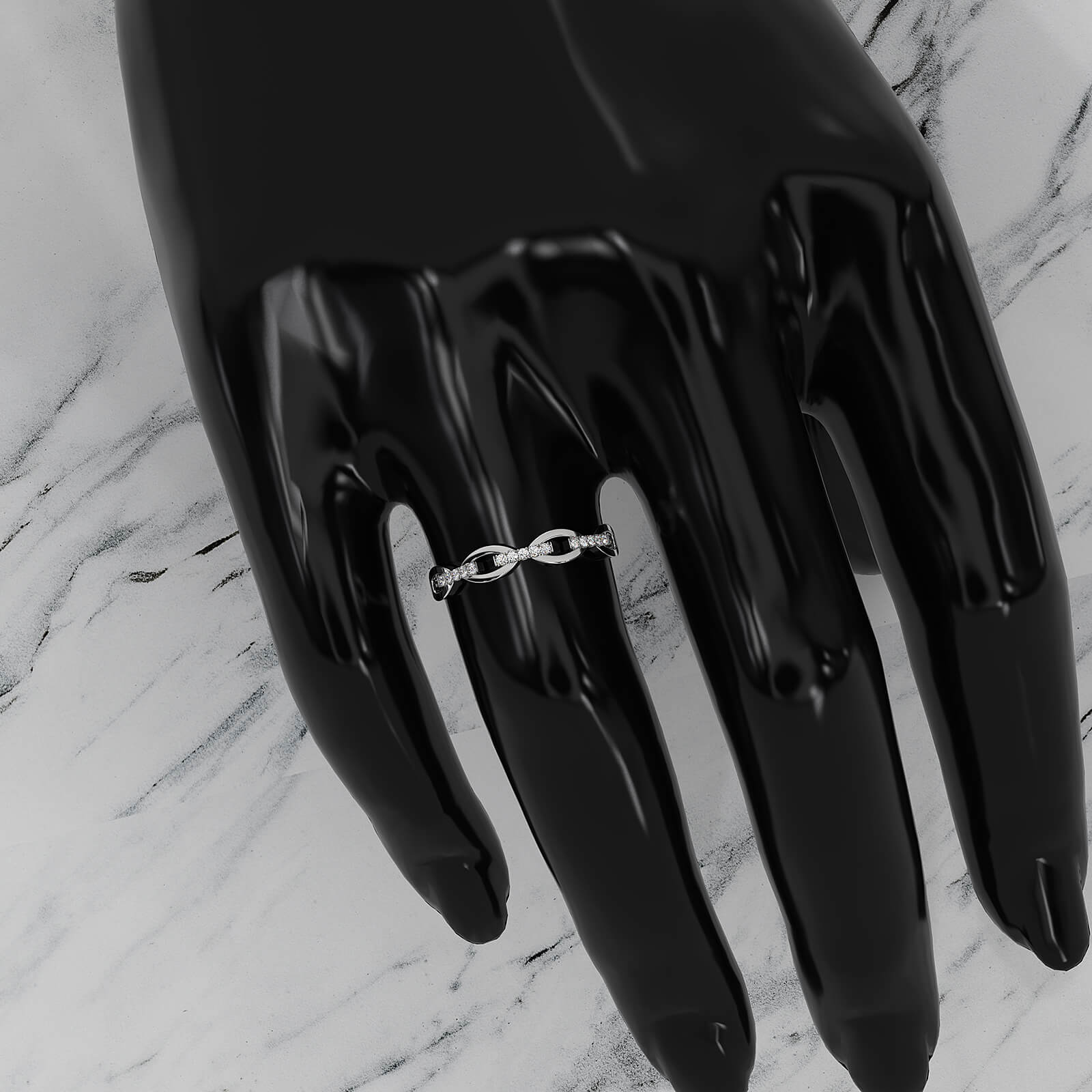 Stackable Chain Link Minimalist Lab Diamond French U Cut Pave Set Fashion Ring 0.06ctw.