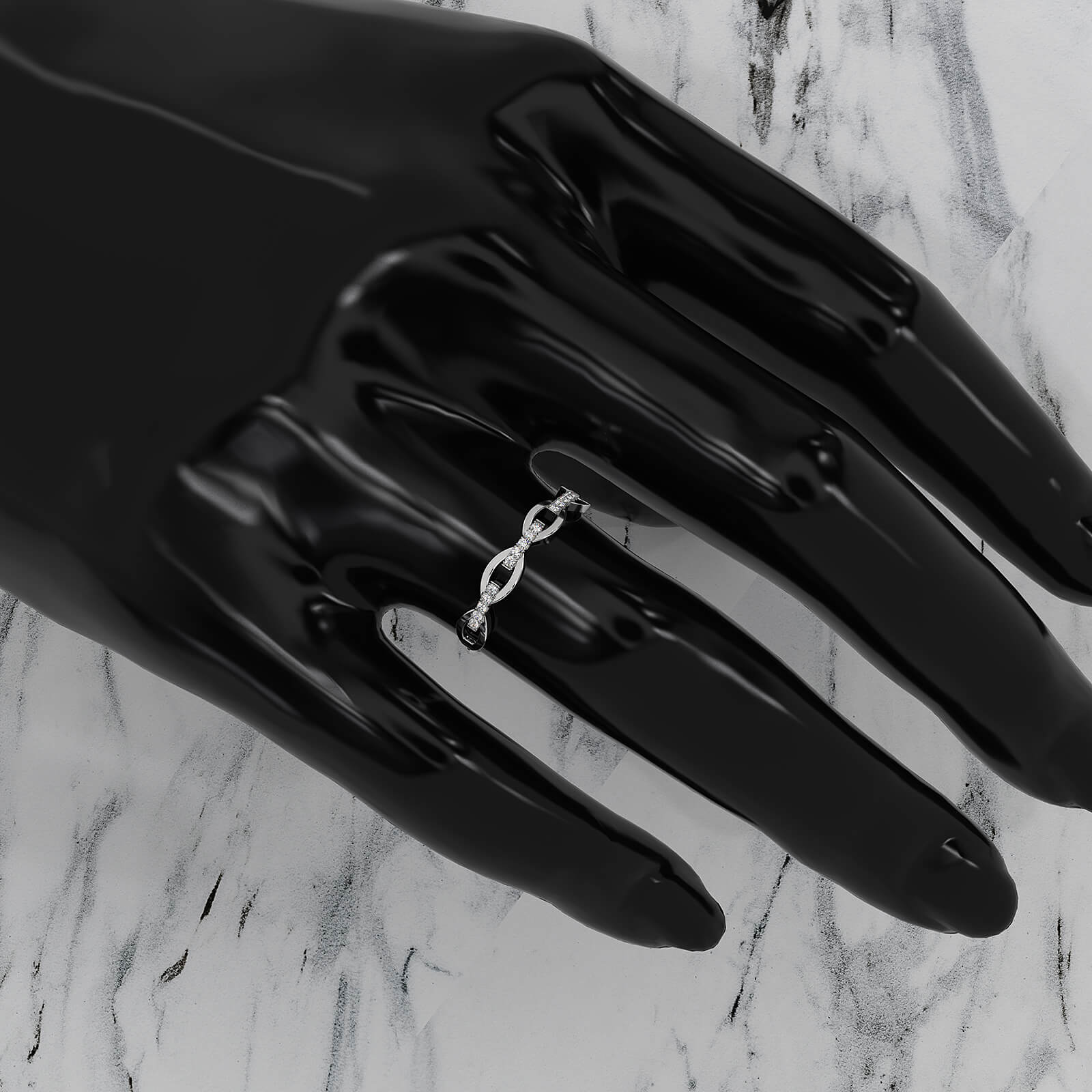 Stackable Chain Link Minimalist Lab Diamond French U Cut Pave Set Fashion Ring 0.06ctw.