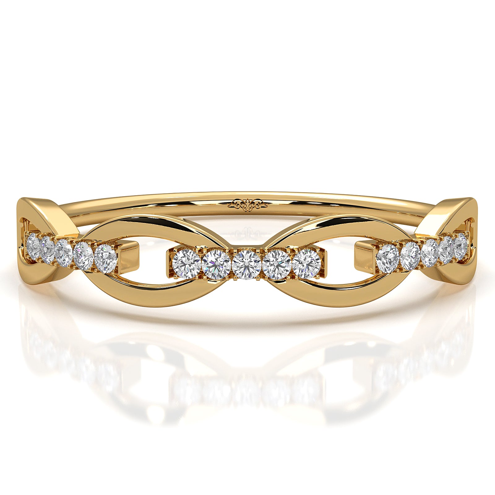 Stackable Chain Link Minimalist Lab Diamond French U Cut Pave Set Fashion Ring 0.06ctw.