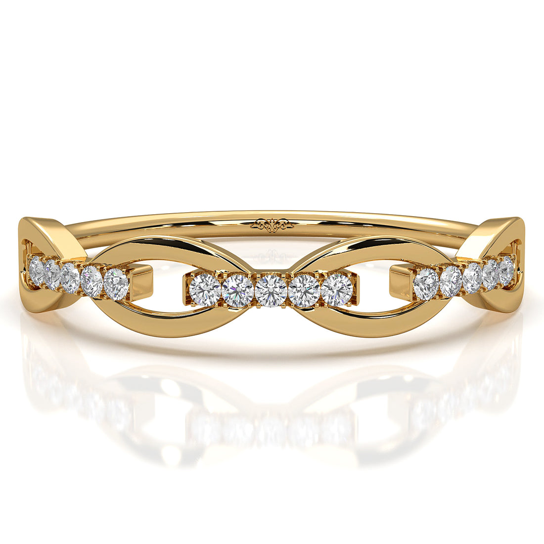 Stackable Chain Link Minimalist Lab Diamond French U Cut Pave Set Fashion Ring 0.06ctw.