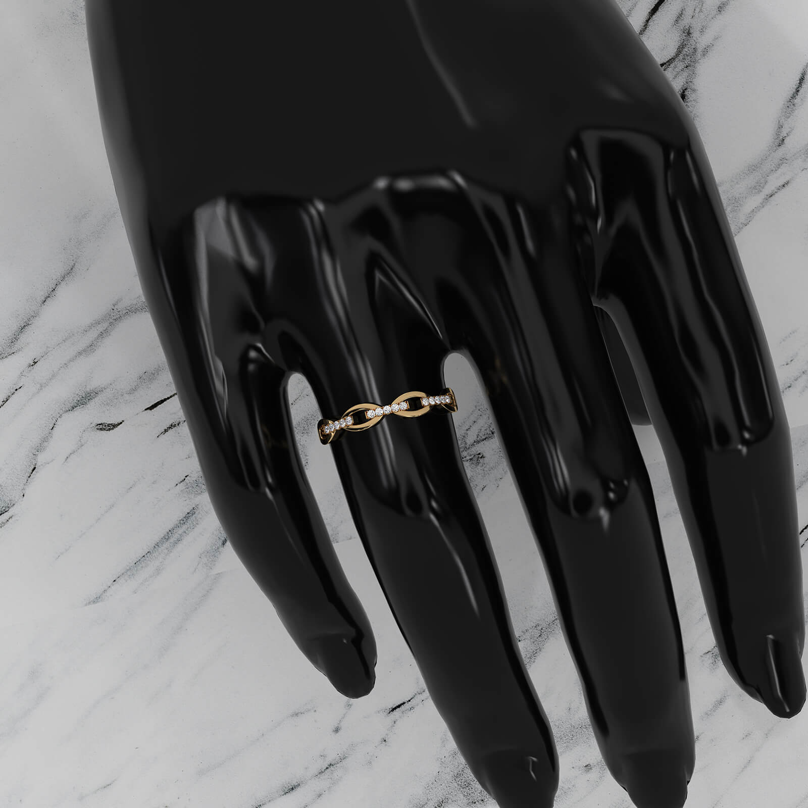 Stackable Chain Link Minimalist Lab Diamond French U Cut Pave Set Fashion Ring 0.06ctw.