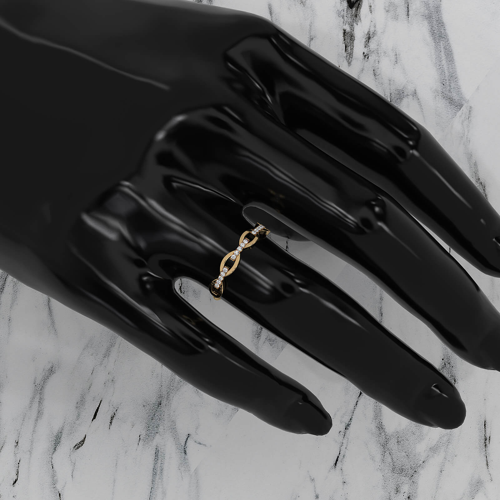 Stackable Chain Link Minimalist Lab Diamond French U Cut Pave Set Fashion Ring 0.06ctw.