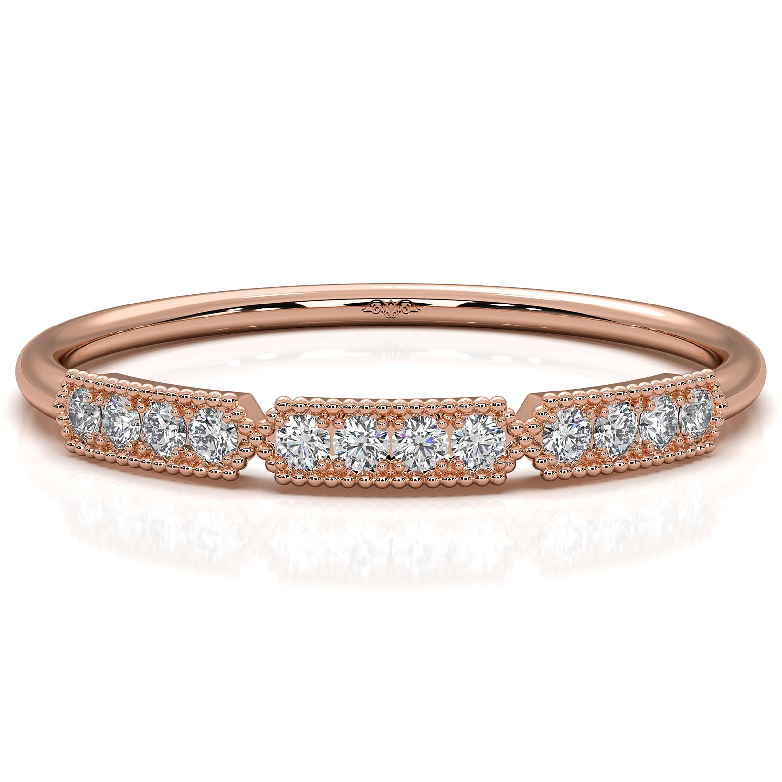 Minimalist Slim Micro Pave Set Milgrain Fashion Round Lab Diamond Ring 0.07ctw.