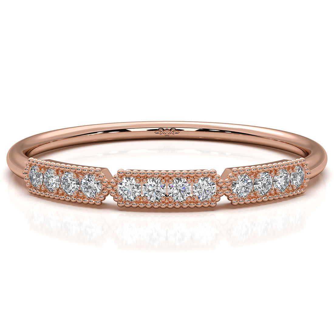 Minimalist Slim Micro Pave Set Milgrain Fashion Round Lab Diamond Ring 0.07ctw.