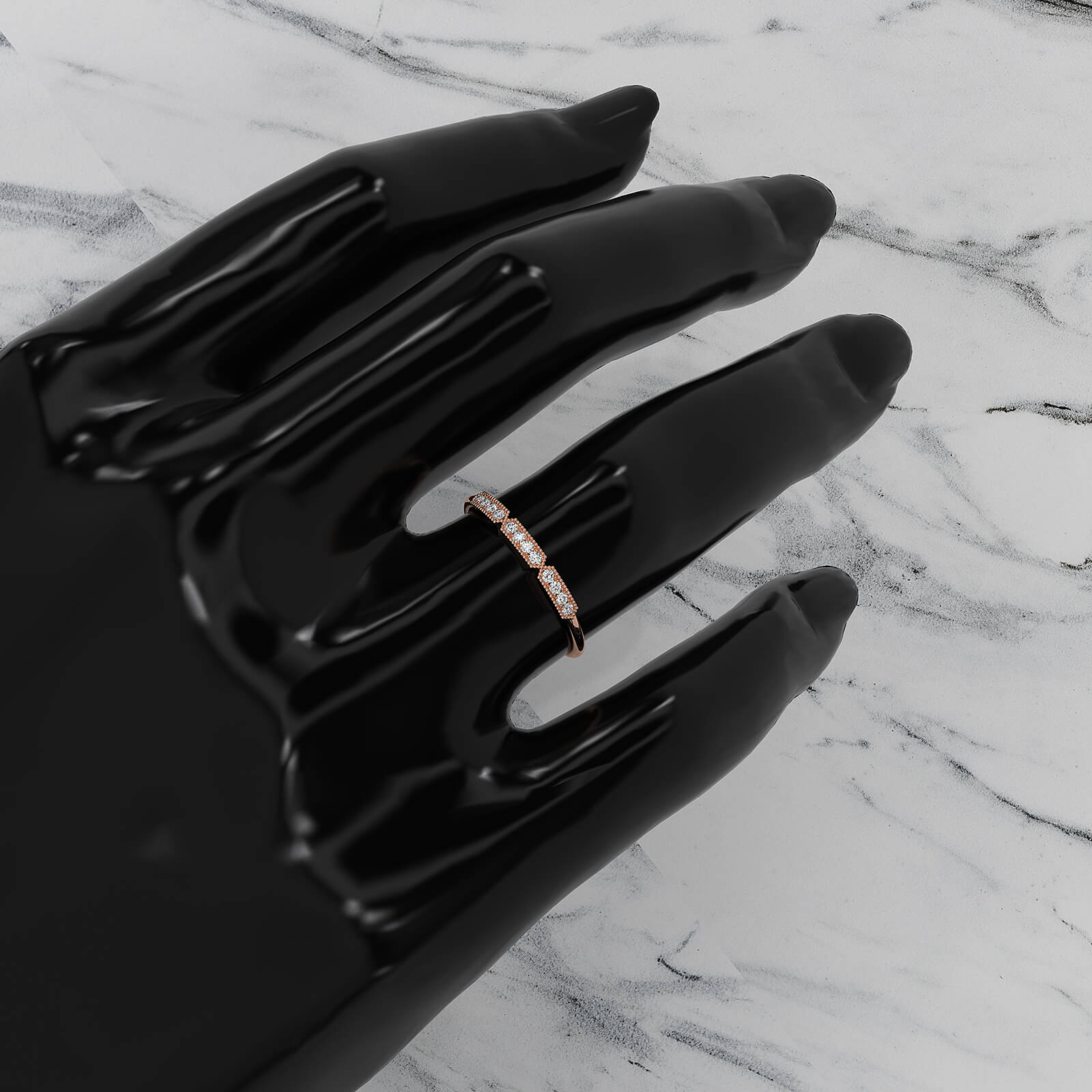 Minimalist Slim Micro Pave Set Milgrain Fashion Round Lab Diamond Ring 0.07ctw.