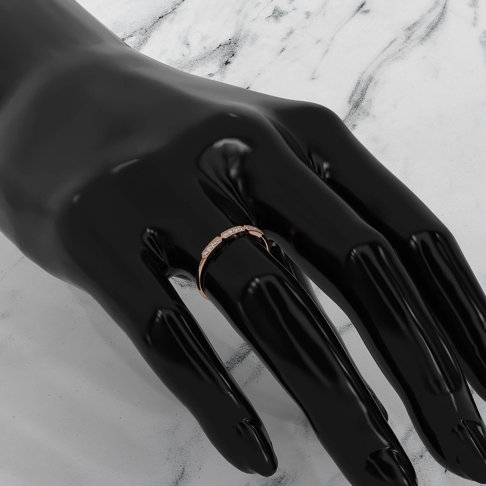 Minimalist Slim Micro Pave Set Milgrain Fashion Round Lab Diamond Ring 0.07ctw.