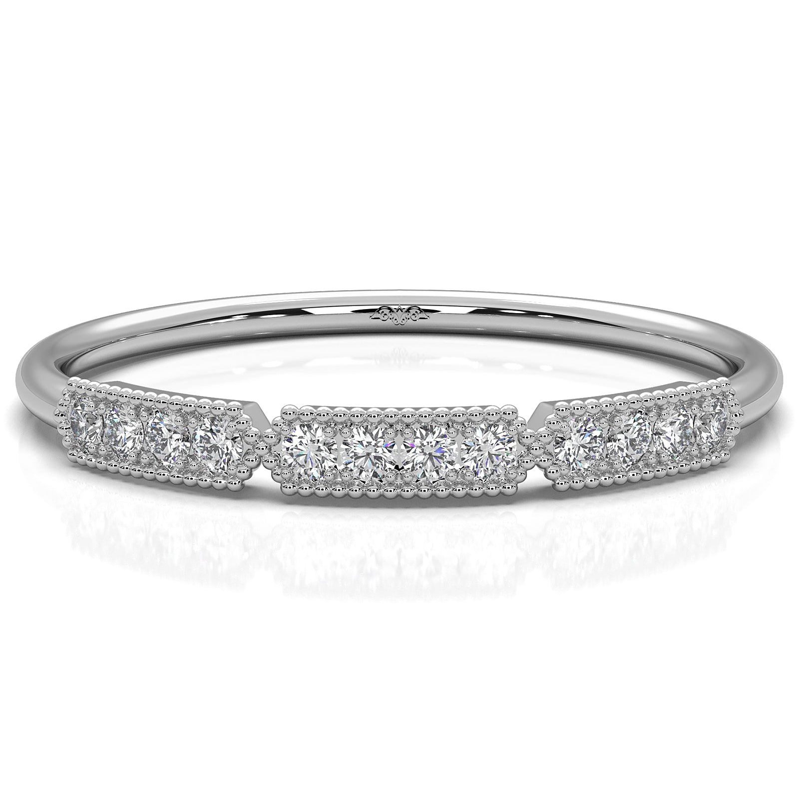 Minimalist Slim Micro Pave Set Milgrain Fashion Round Lab Diamond Ring 0.07ctw.
