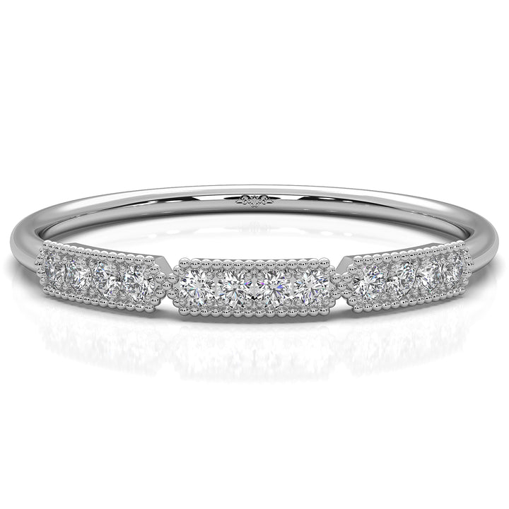 Minimalist Slim Micro Pave Set Milgrain Fashion Round Lab Diamond Ring 0.07ctw.