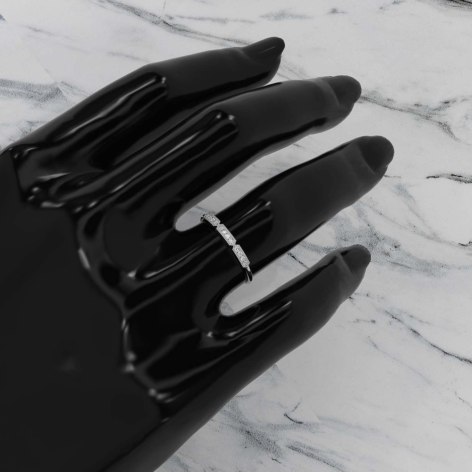 Minimalist Slim Micro Pave Set Milgrain Fashion Round Lab Diamond Ring 0.07ctw.