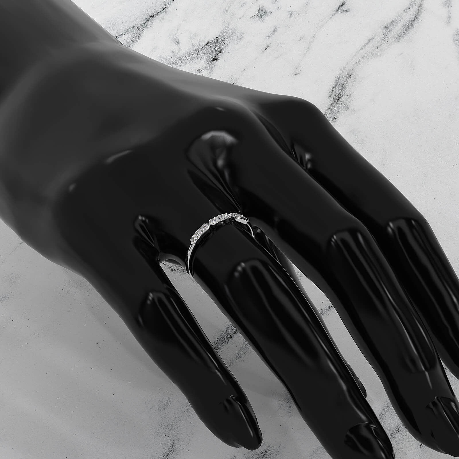 Minimalist Slim Micro Pave Set Milgrain Fashion Round Lab Diamond Ring 0.07ctw.