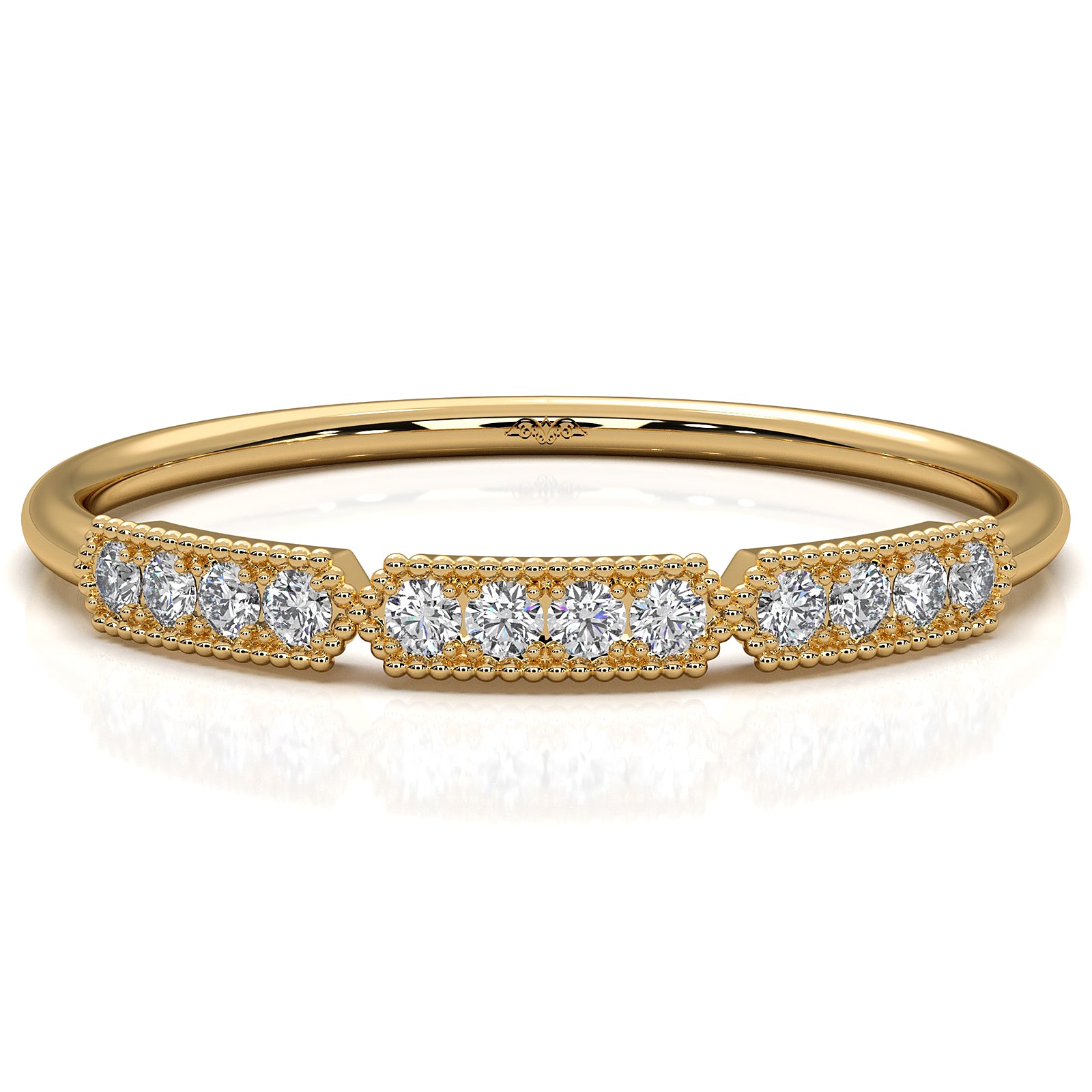 Minimalist Slim Micro Pave Set Milgrain Fashion Round Lab Diamond Ring 0.07ctw.