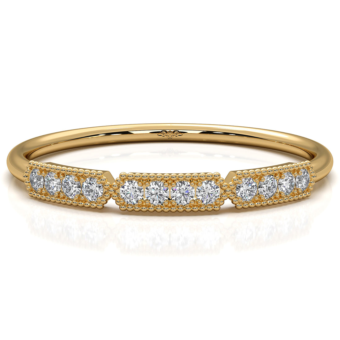 Minimalist Slim Micro Pave Set Milgrain Fashion Round Lab Diamond Ring 0.07ctw.