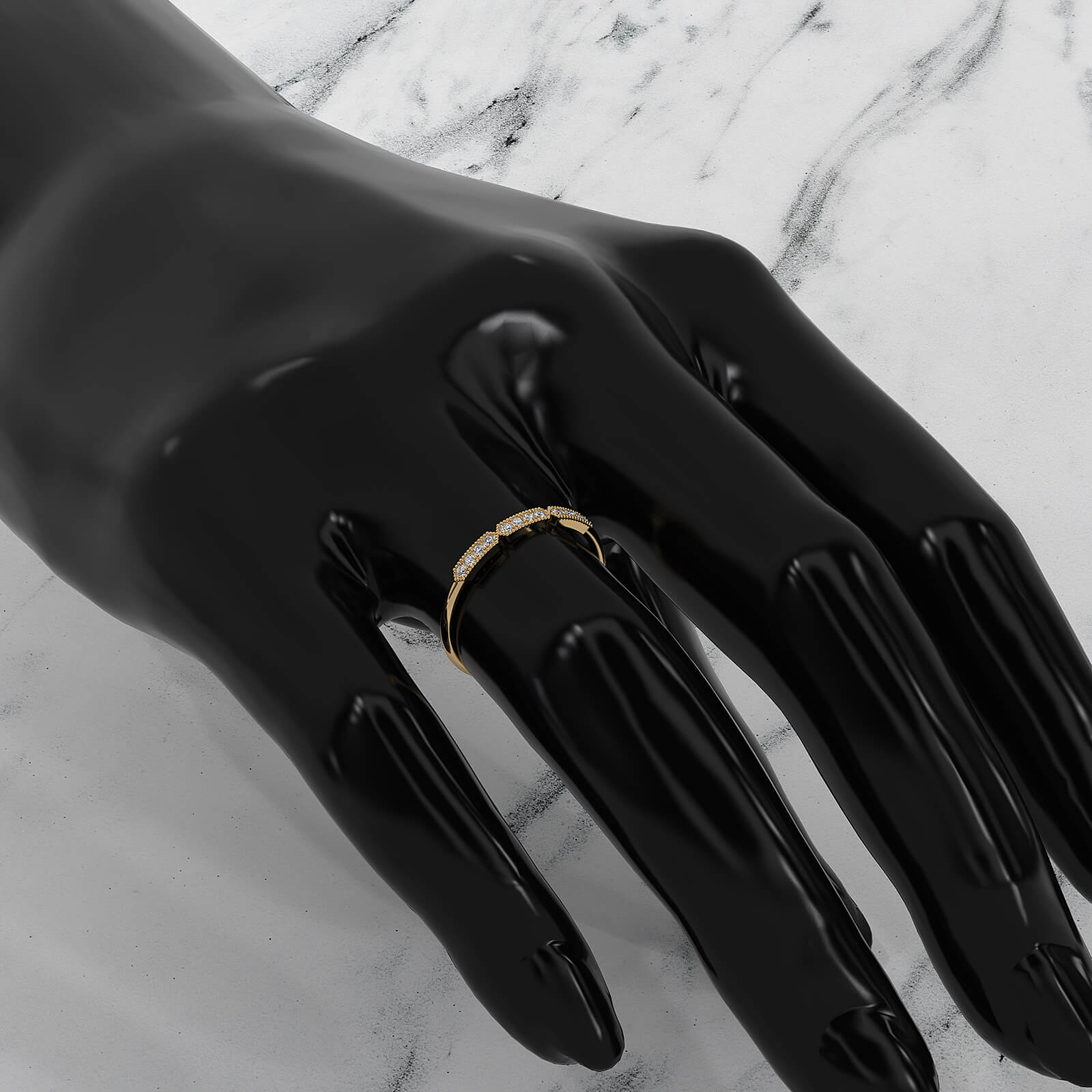 Minimalist Slim Micro Pave Set Milgrain Fashion Round Lab Diamond Ring 0.07ctw.