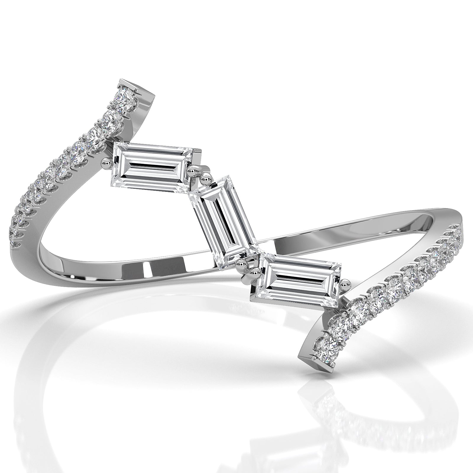 Minimalist Baguette Round Lab Diamond Fashion Ring 0.21ctw.