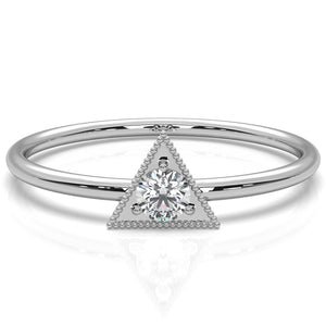 Triangle Milgrain Round Lab Diamond Fashion Anniversary Ring 0.10ctw.