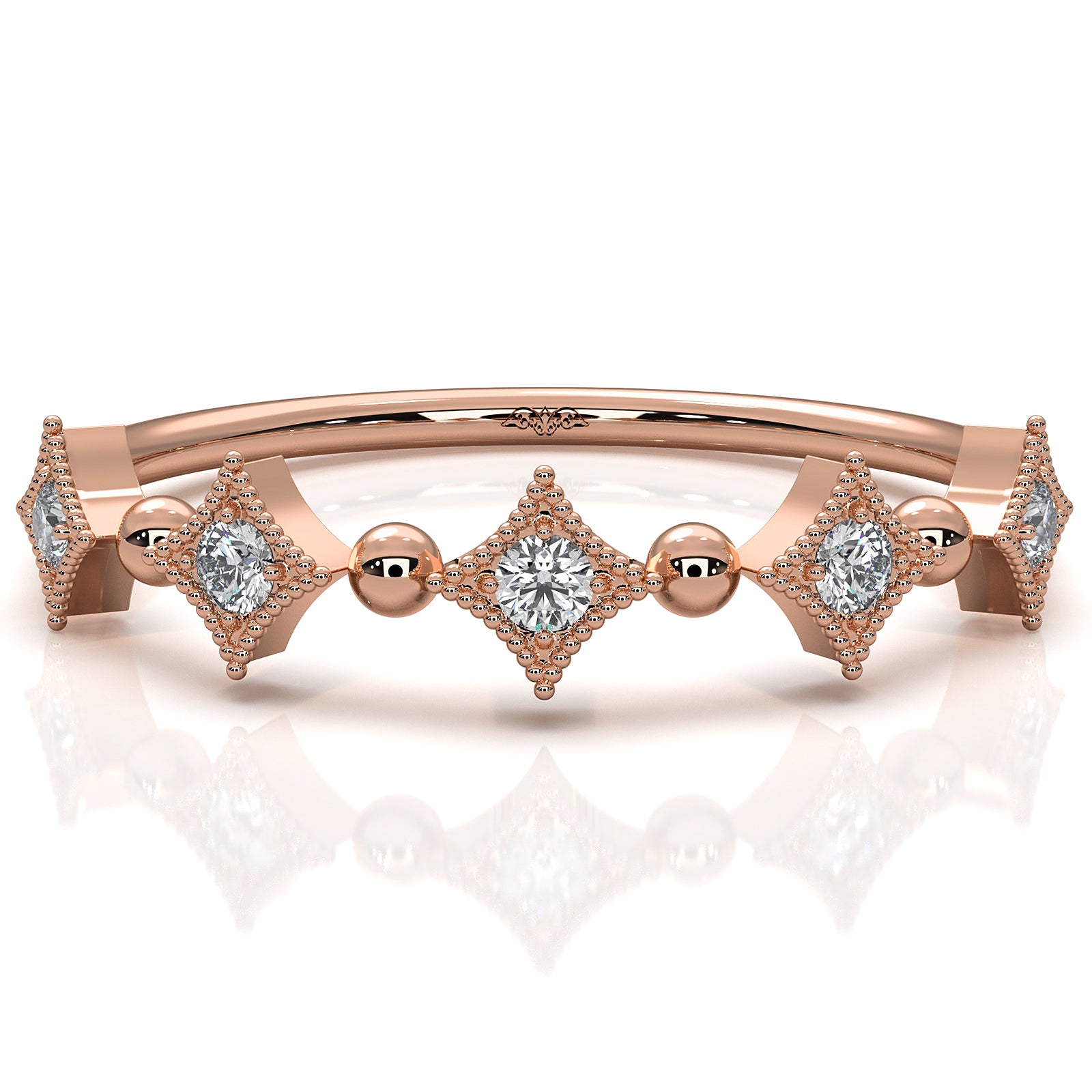 Stackable and Ball Design Milgrain Round Lab Diamond Fashion Ring 0.09ctw.