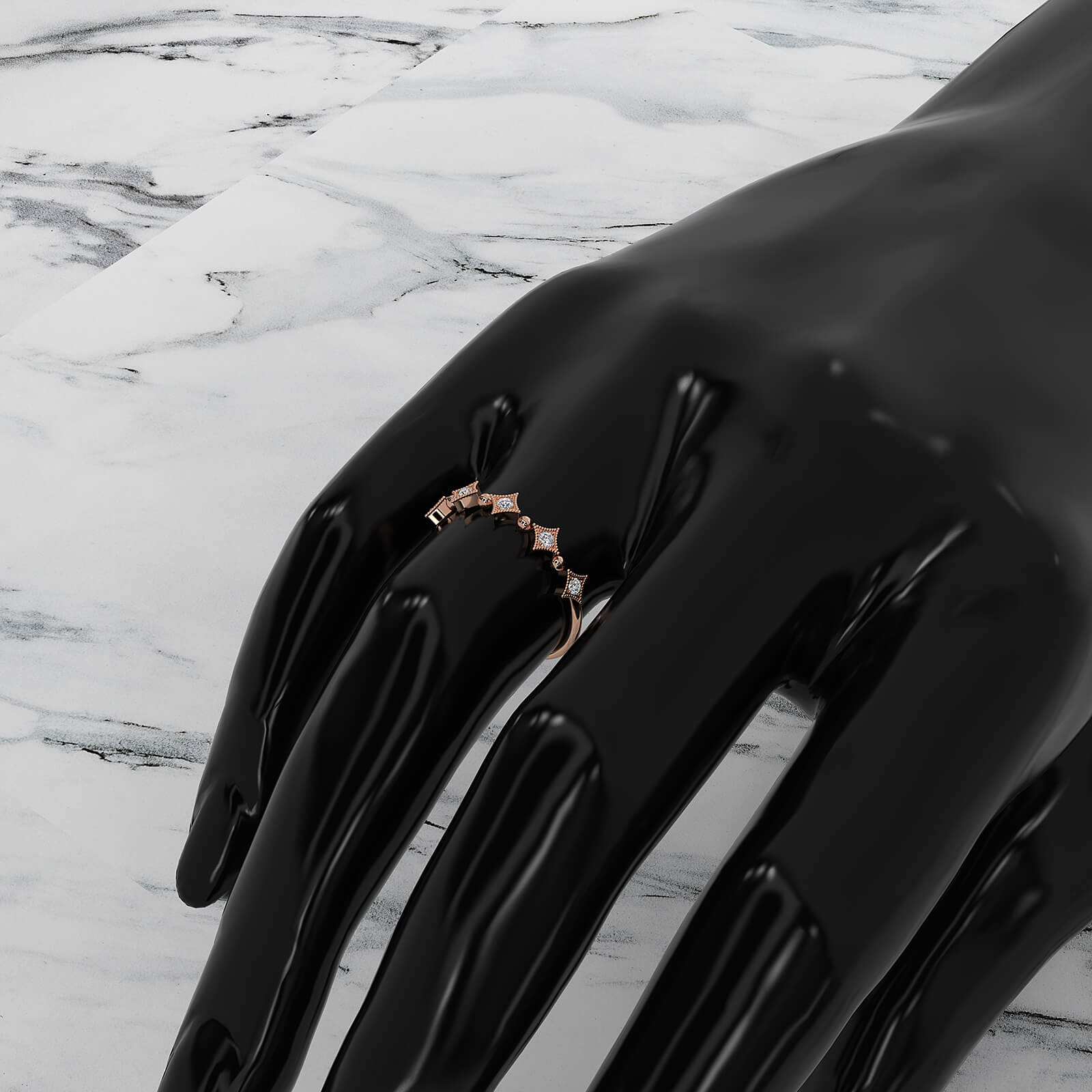 Stackable and Ball Design Milgrain Round Lab Diamond Fashion Ring 0.09ctw.