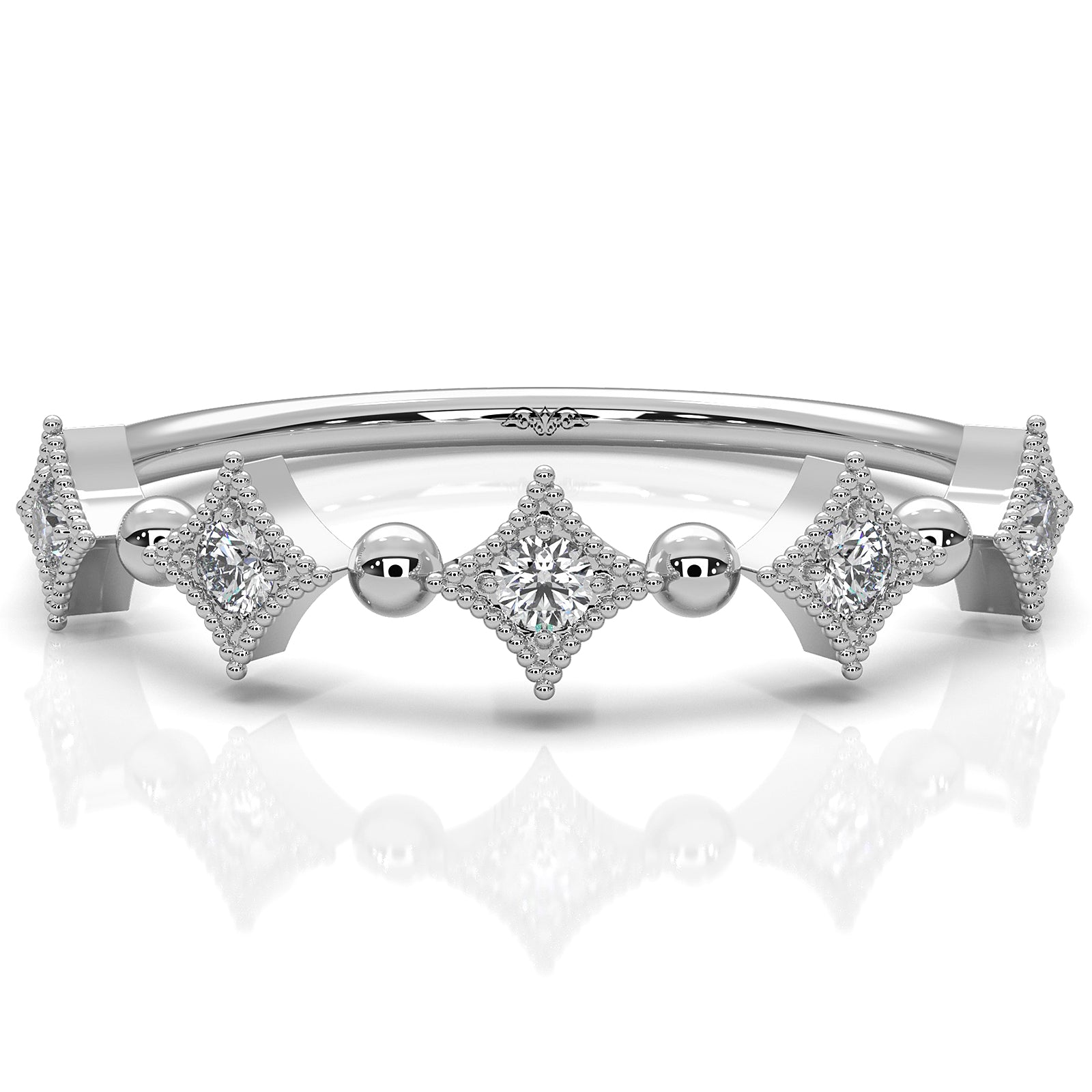 Stackable and Ball Design Milgrain Round Lab Diamond Fashion Ring 0.09ctw.