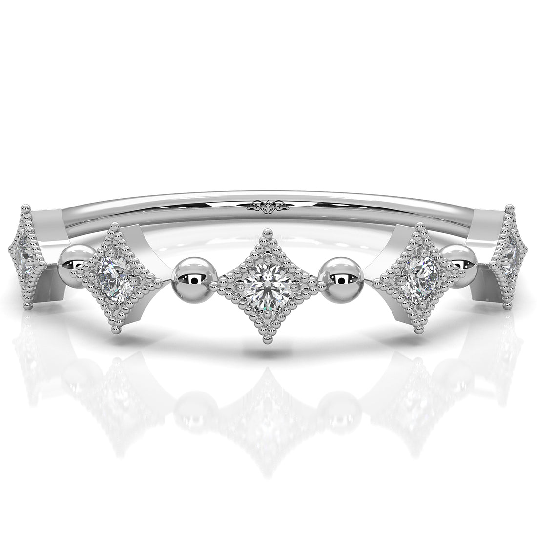 Stackable and Ball Design Milgrain Round Lab Diamond Fashion Ring 0.09ctw.