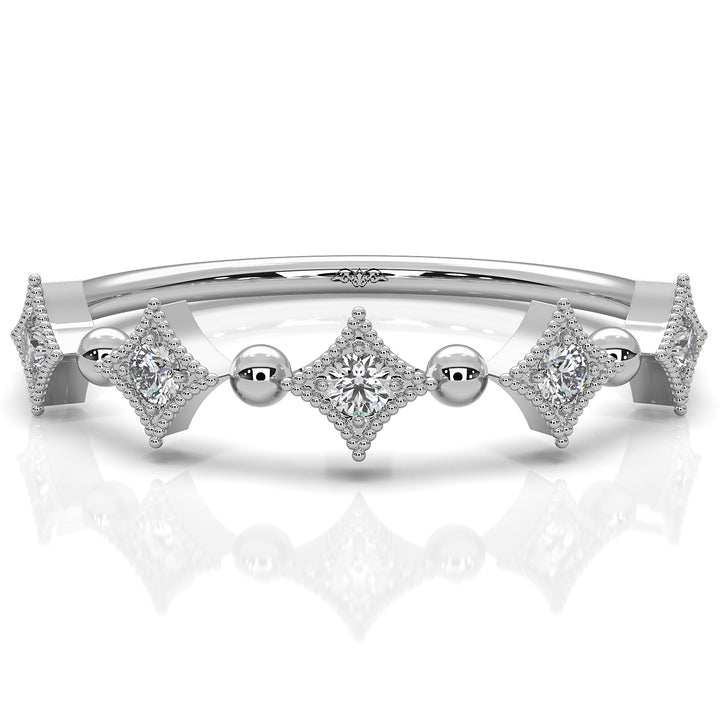 Stackable and Ball Design Milgrain Round Lab Diamond Fashion Ring 0.09ctw.