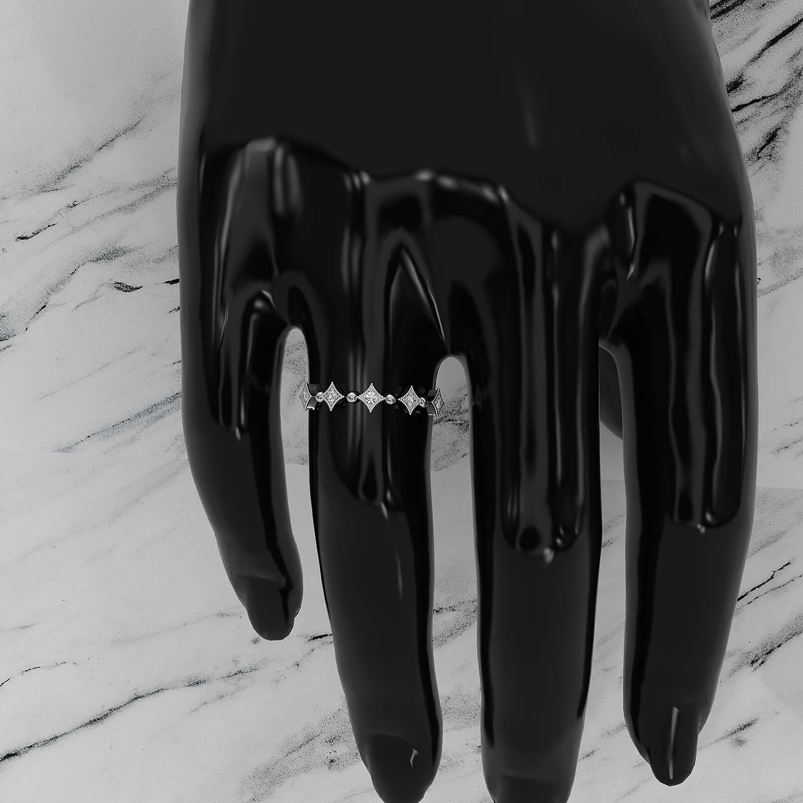 Stackable and Ball Design Milgrain Round Lab Diamond Fashion Ring 0.09ctw.