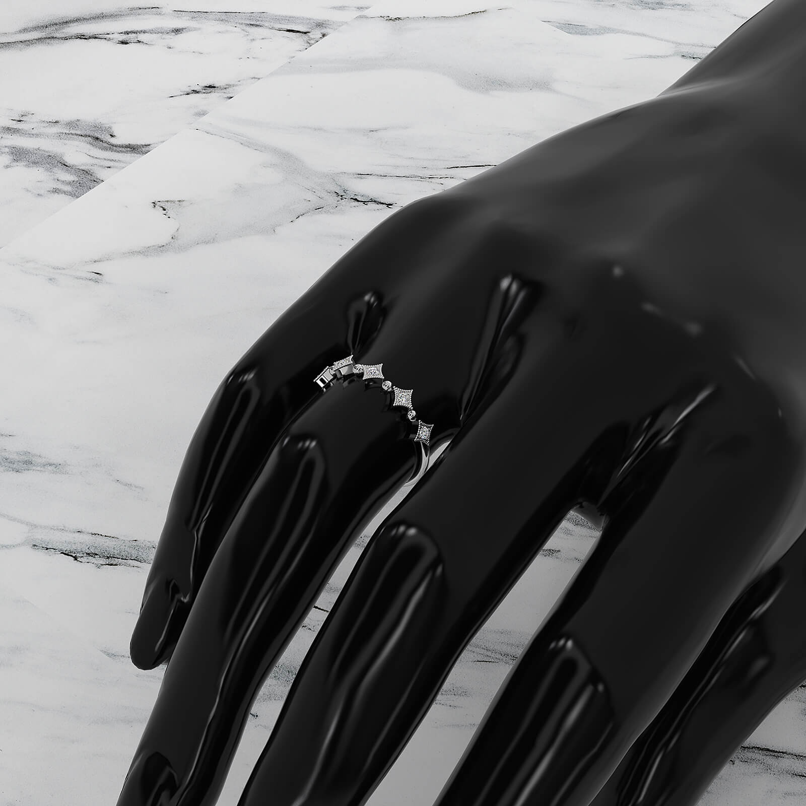 Stackable and Ball Design Milgrain Round Lab Diamond Fashion Ring 0.09ctw.