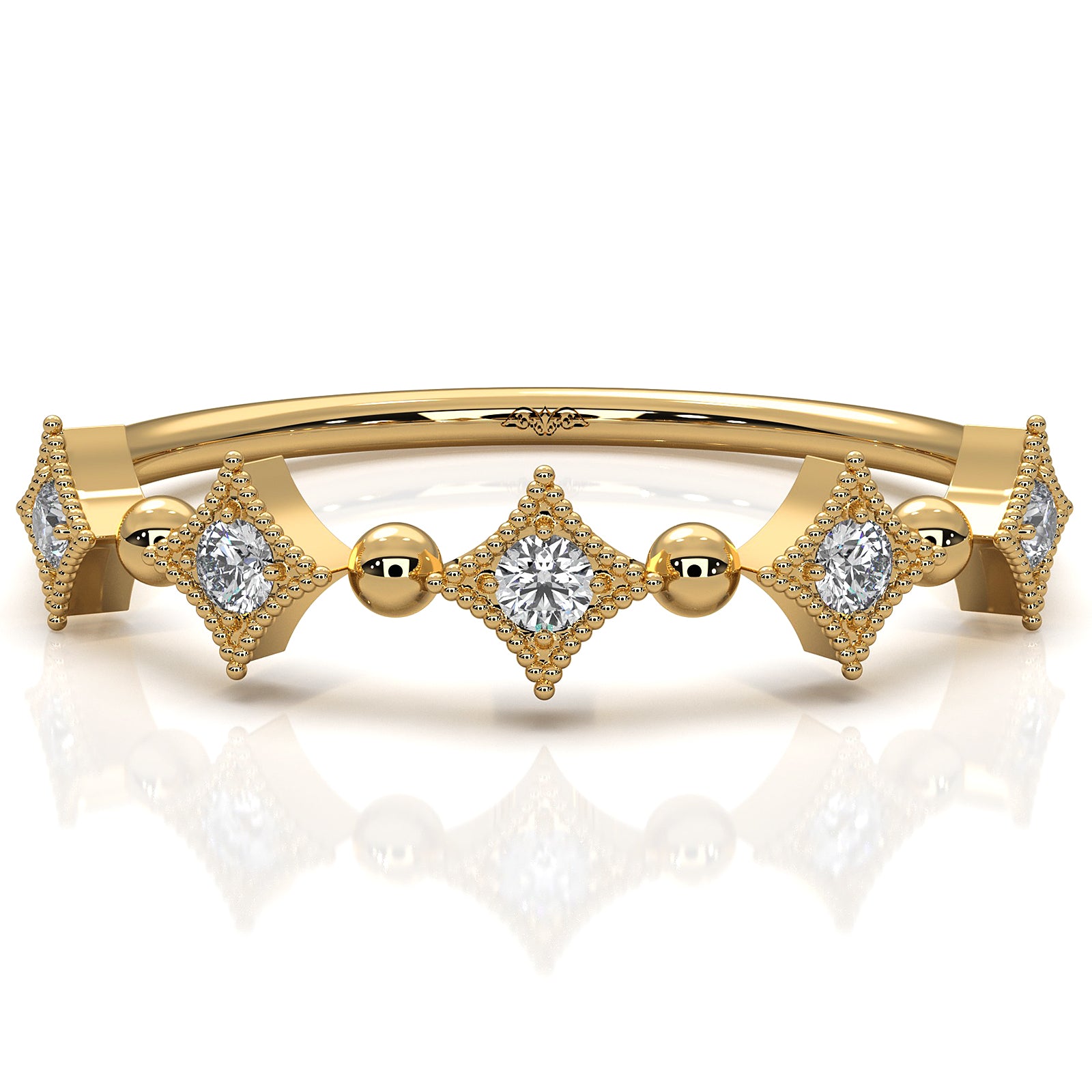 Stackable and Ball Design Milgrain Round Lab Diamond Fashion Ring 0.09ctw.