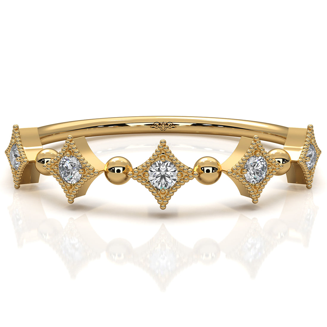 Stackable and Ball Design Milgrain Round Lab Diamond Fashion Ring 0.09ctw.