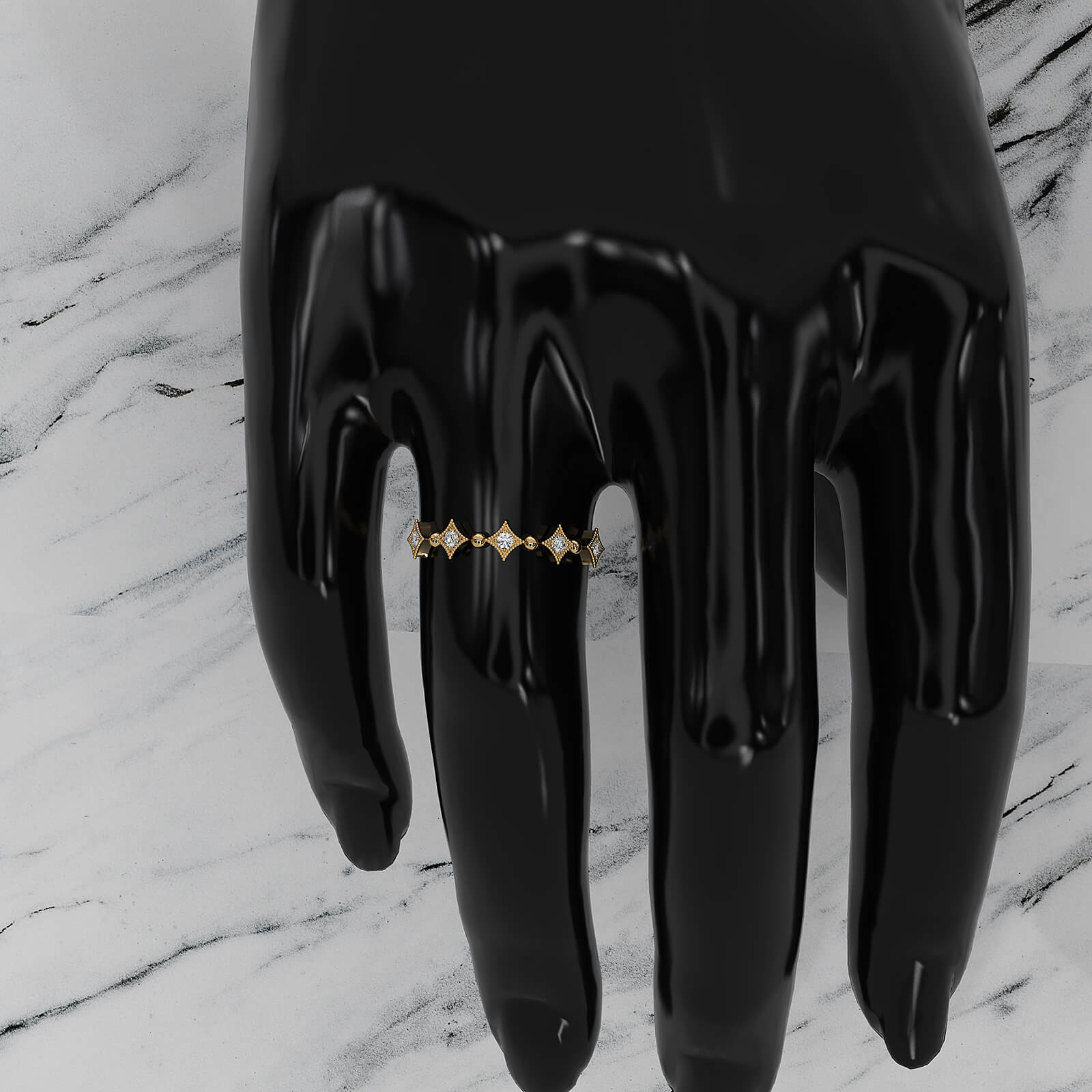 Stackable and Ball Design Milgrain Round Lab Diamond Fashion Ring 0.09ctw.