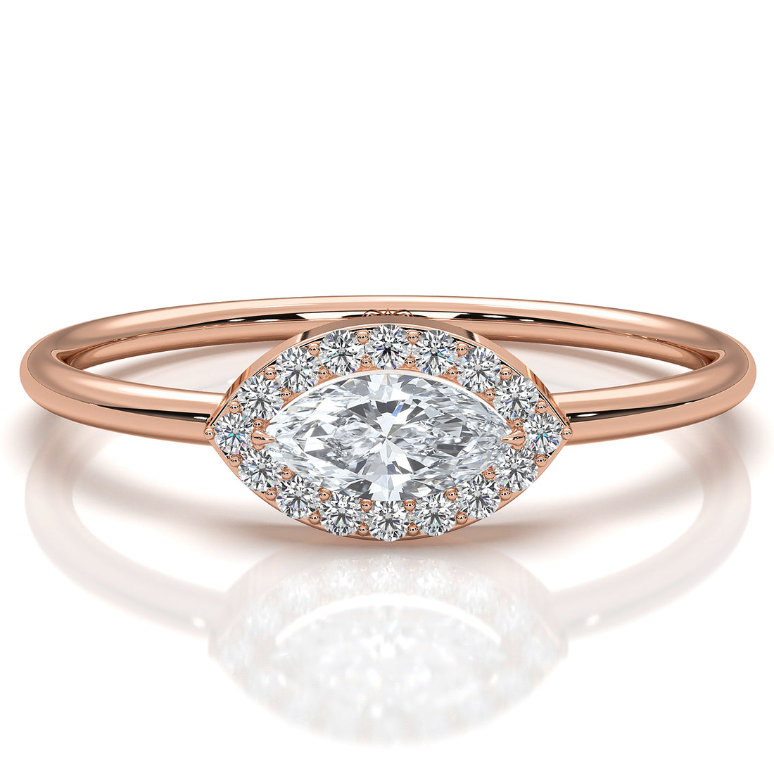 Minimalist East West Halo Marquise Lab Diamond Fashion Ring 0.23ctw.