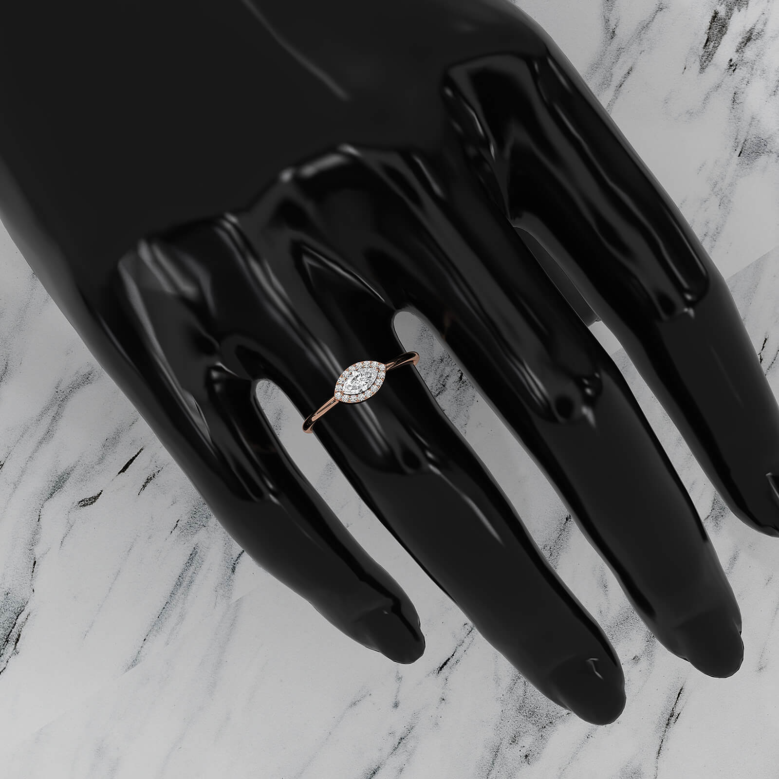 Minimalist East West Halo Marquise Lab Diamond Fashion Ring 0.23ctw.