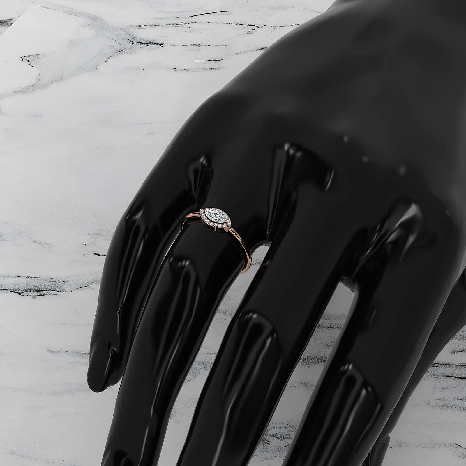 Minimalist East West Halo Marquise Lab Diamond Fashion Ring 0.23ctw.