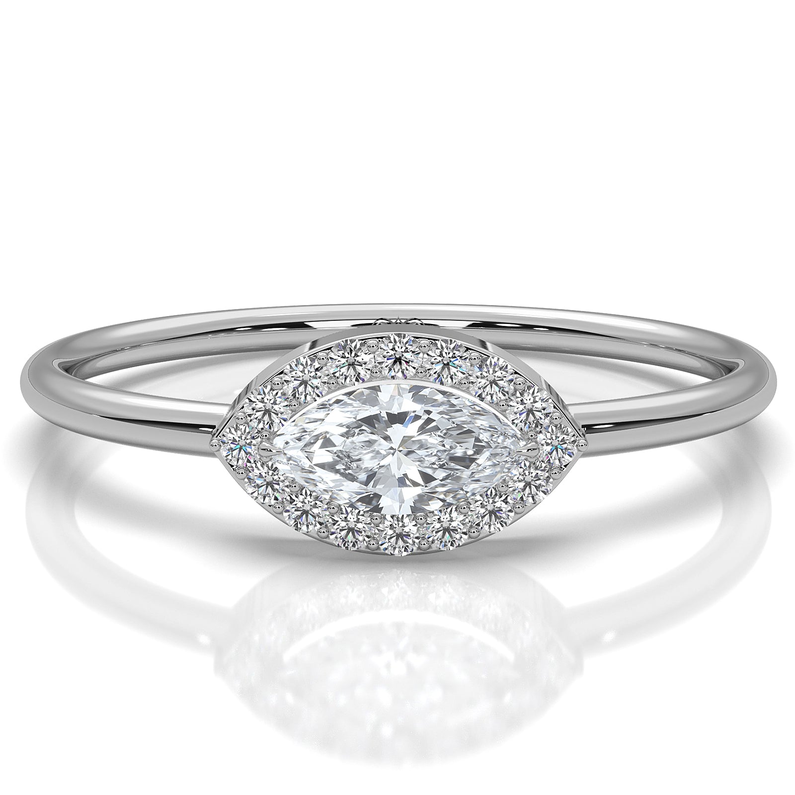 Minimalist East West Halo Marquise Lab Diamond Fashion Ring 0.23ctw.