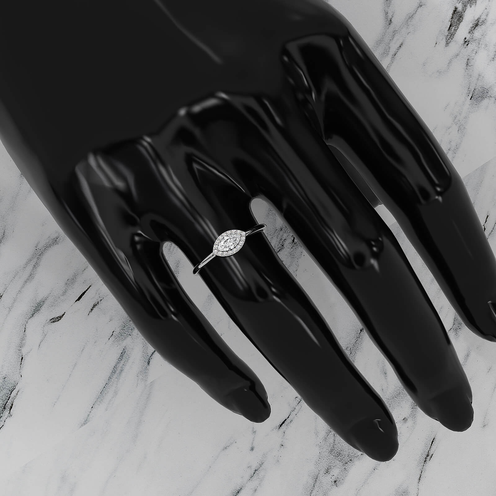 Minimalist East West Halo Marquise Lab Diamond Fashion Ring 0.23ctw.