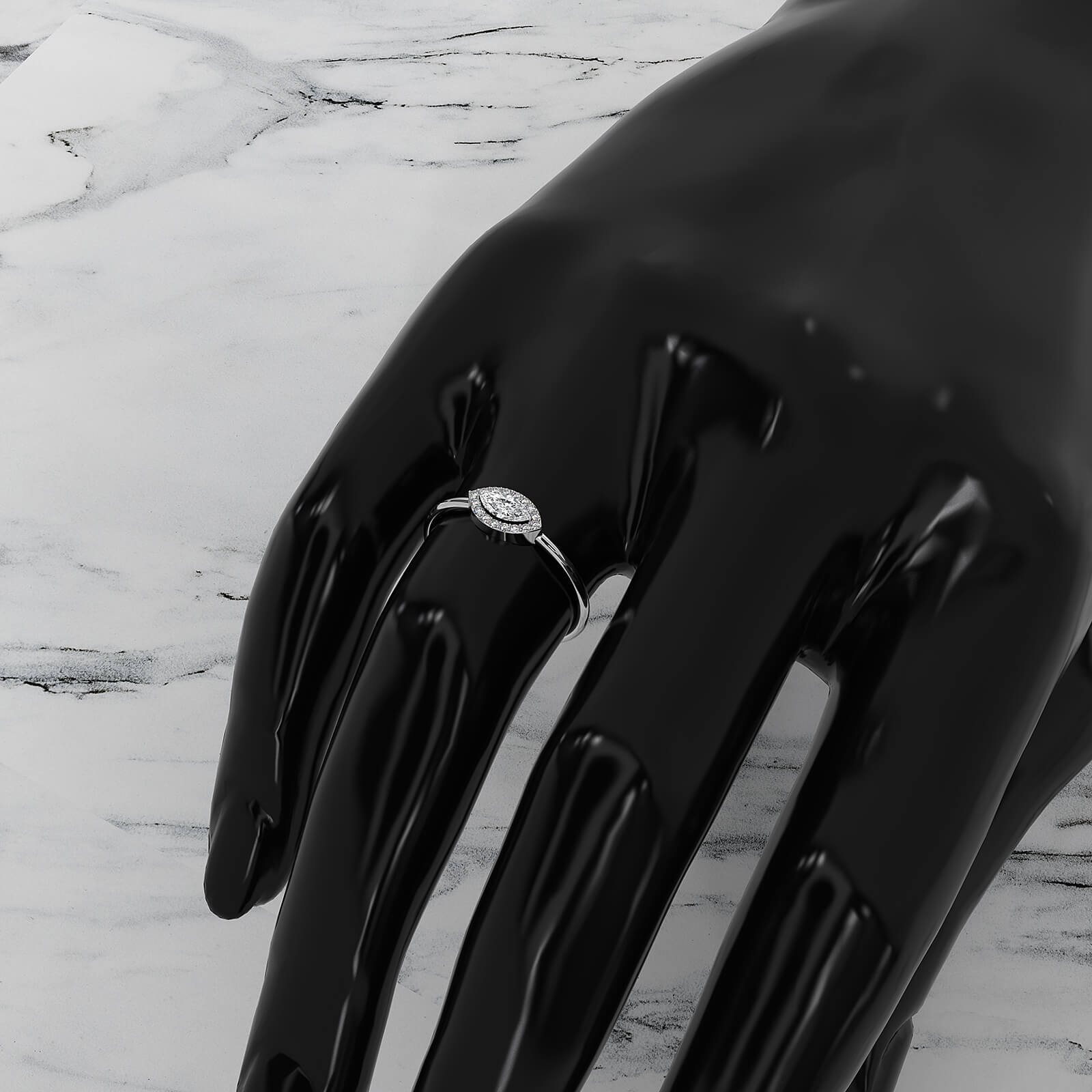 Minimalist East West Halo Marquise Lab Diamond Fashion Ring 0.23ctw.