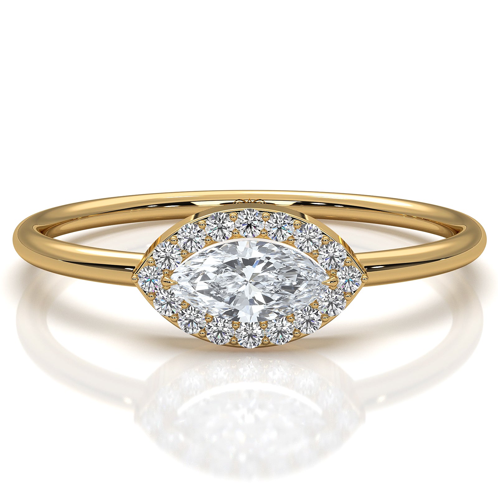 Minimalist East West Halo Marquise Lab Diamond Fashion Ring 0.23ctw.