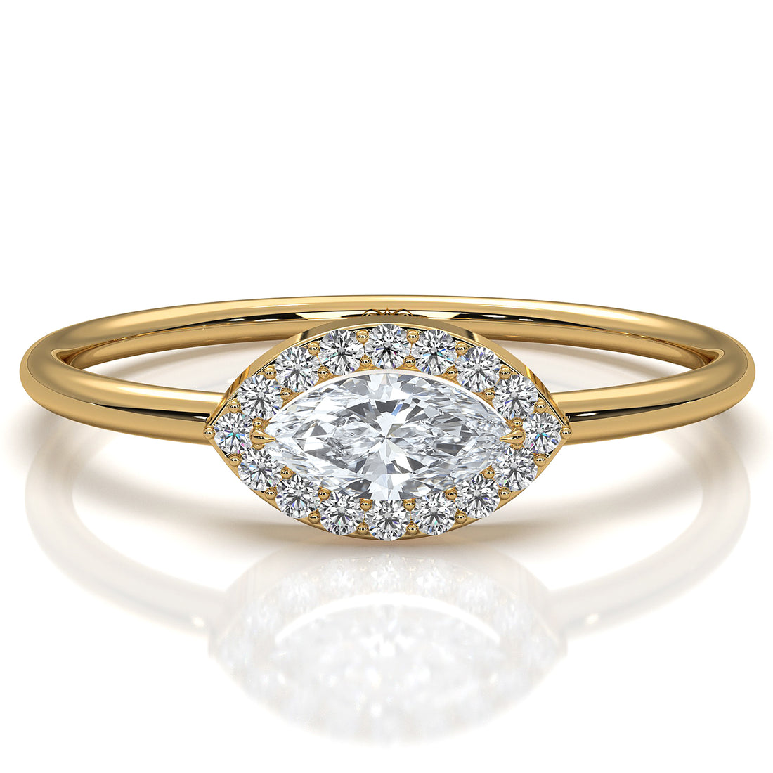 Minimalist East West Halo Marquise Lab Diamond Fashion Ring 0.23ctw.