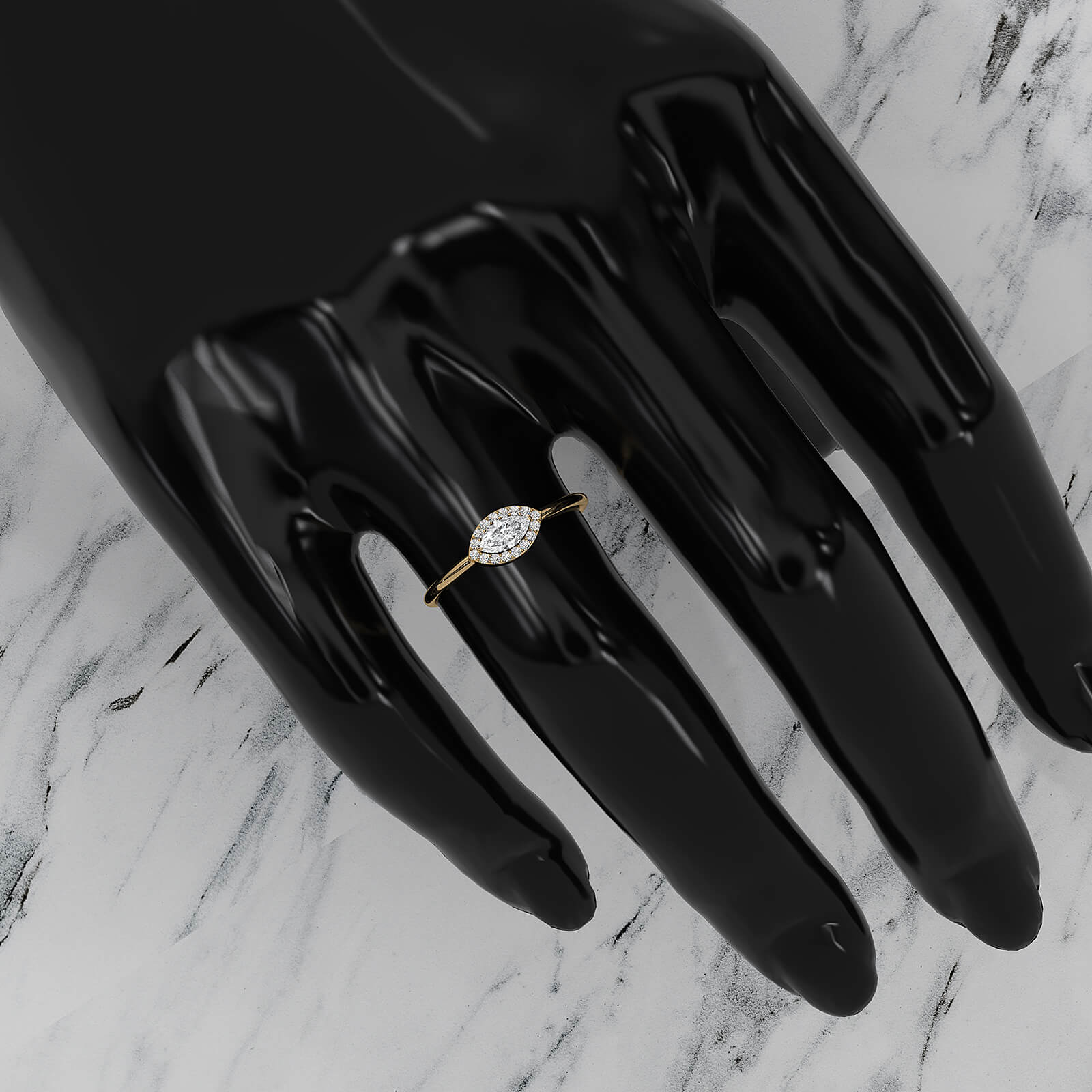 Minimalist East West Halo Marquise Lab Diamond Fashion Ring 0.23ctw.