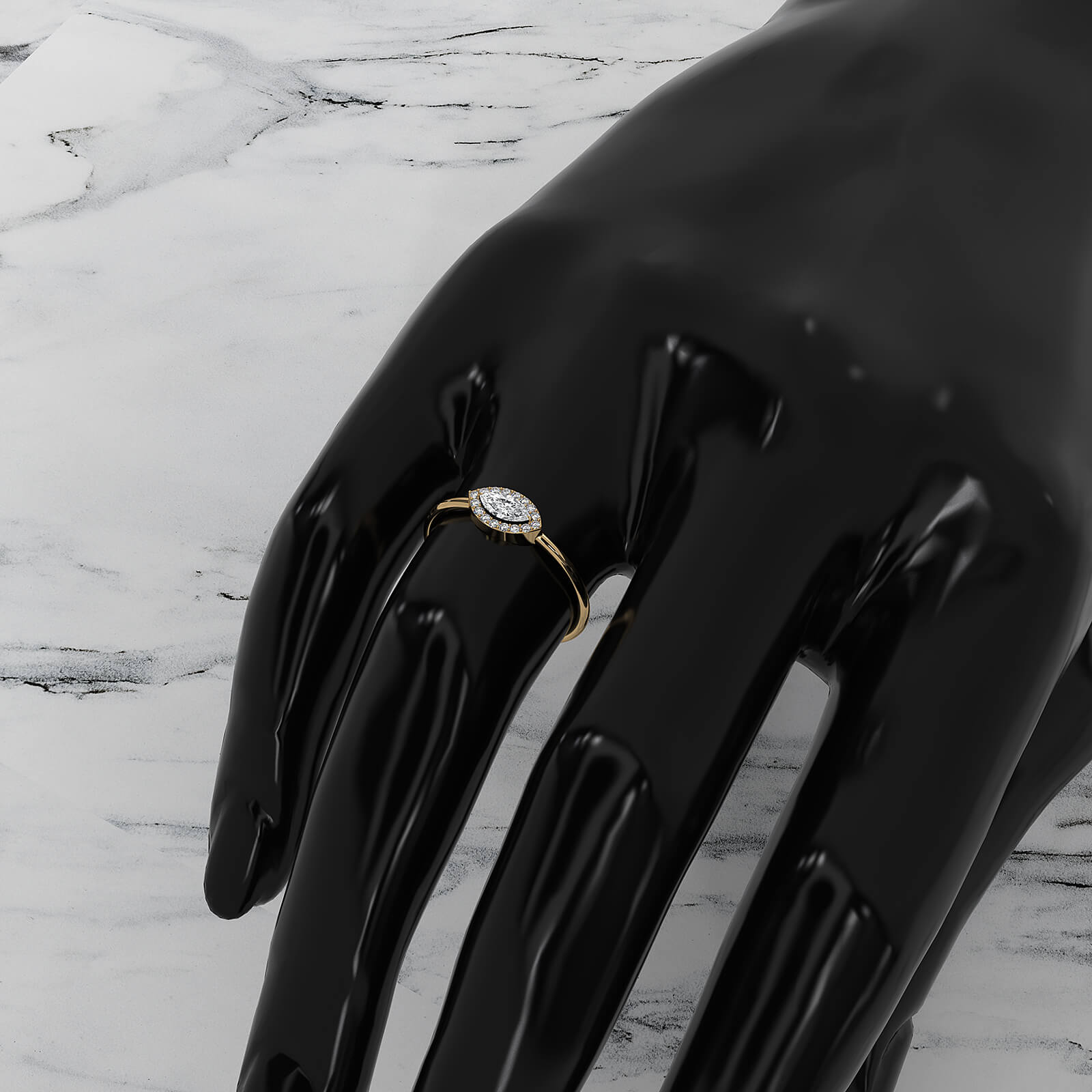 Minimalist East West Halo Marquise Lab Diamond Fashion Ring 0.23ctw.