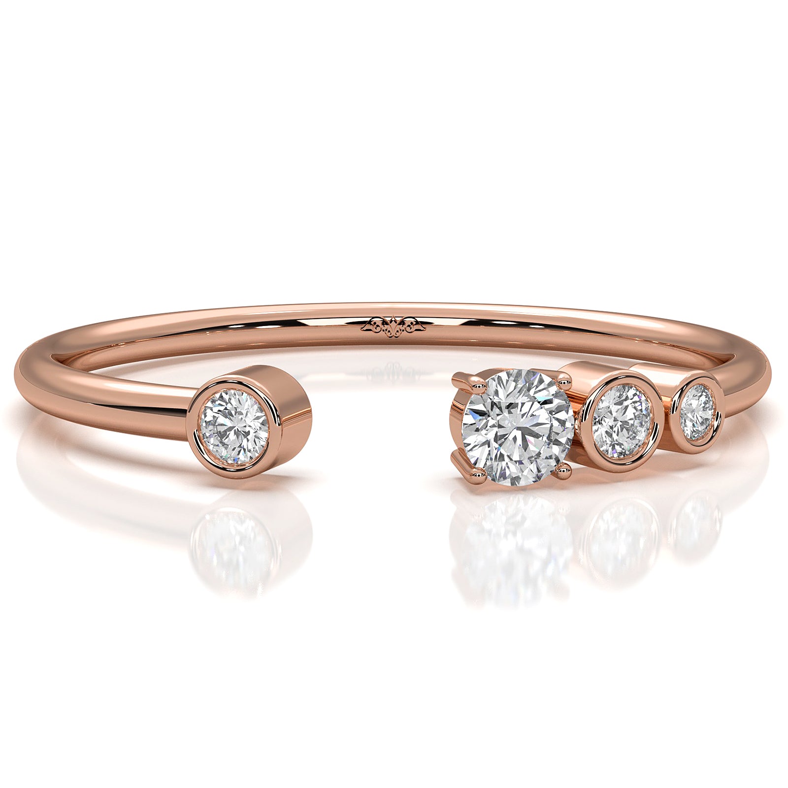 Minimalist Open Cuff Bezel Prong Round Lab Diamond Fashion Ring 0.12ctw.