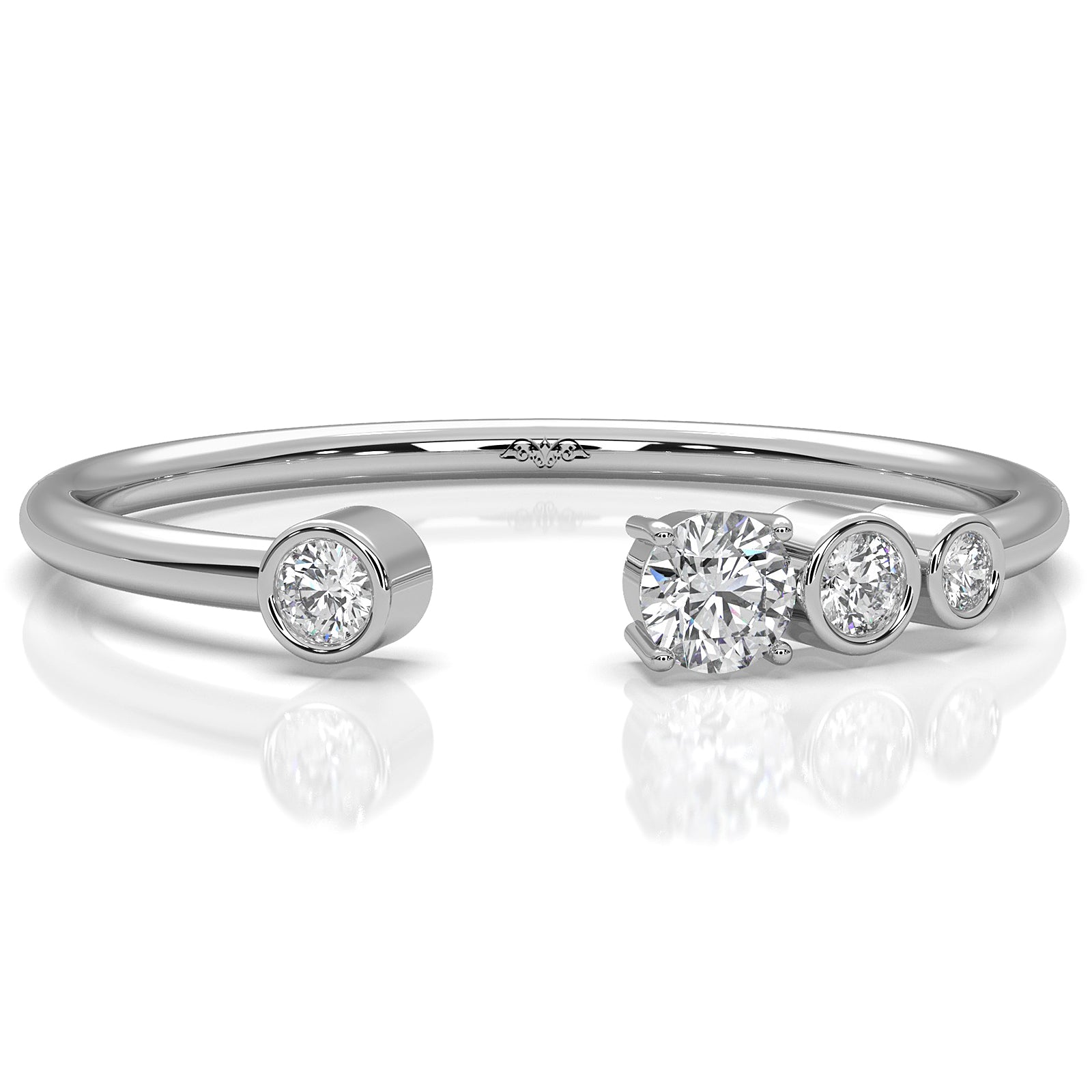 Minimalist Open Cuff Bezel Prong Round Lab Diamond Fashion Ring 0.12ctw.