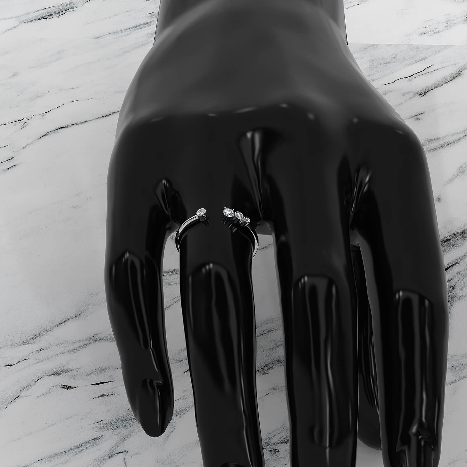 Minimalist Open Cuff Bezel Prong Round Lab Diamond Fashion Ring 0.12ctw.