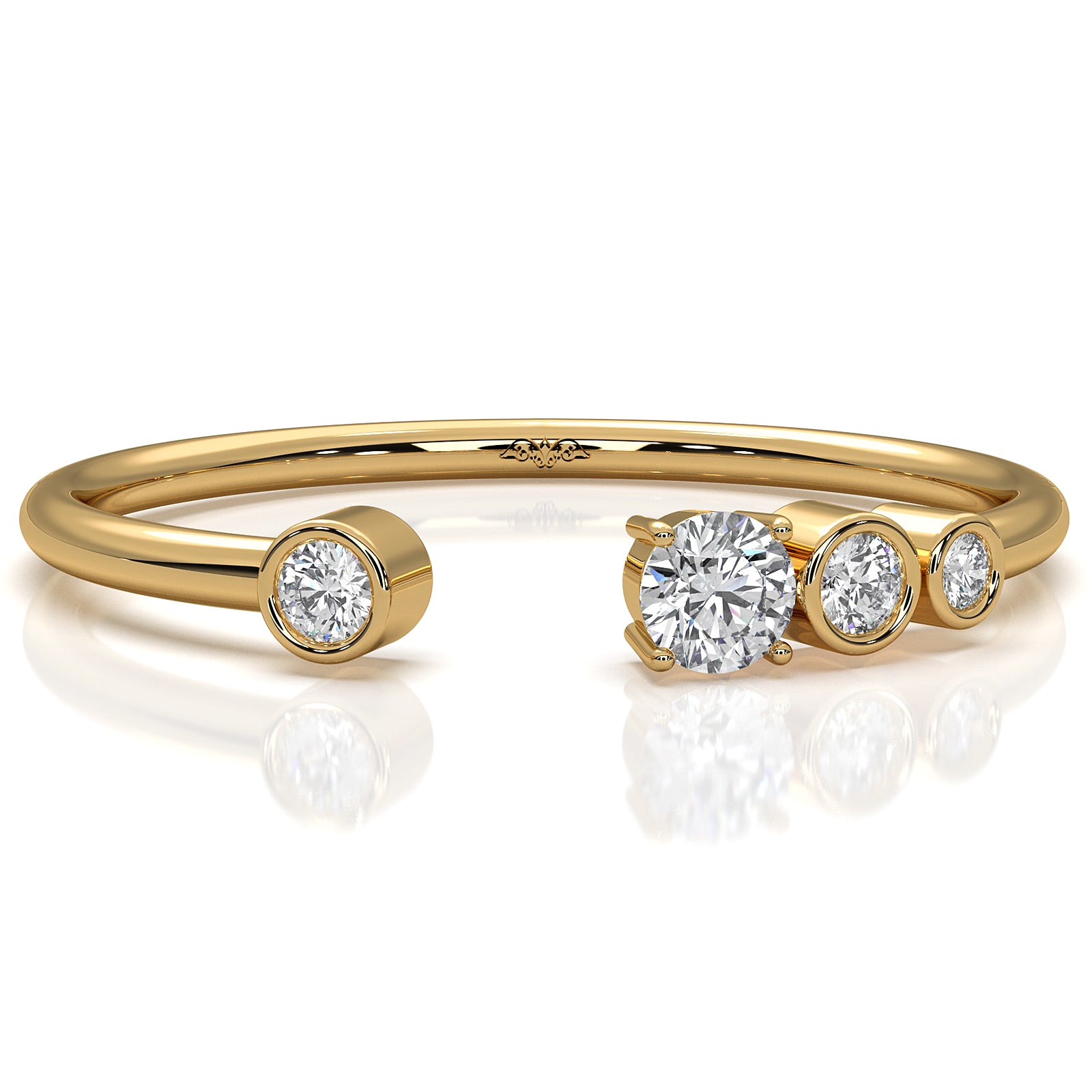 Minimalist Open Cuff Bezel Prong Round Lab Diamond Fashion Ring 0.12ctw.