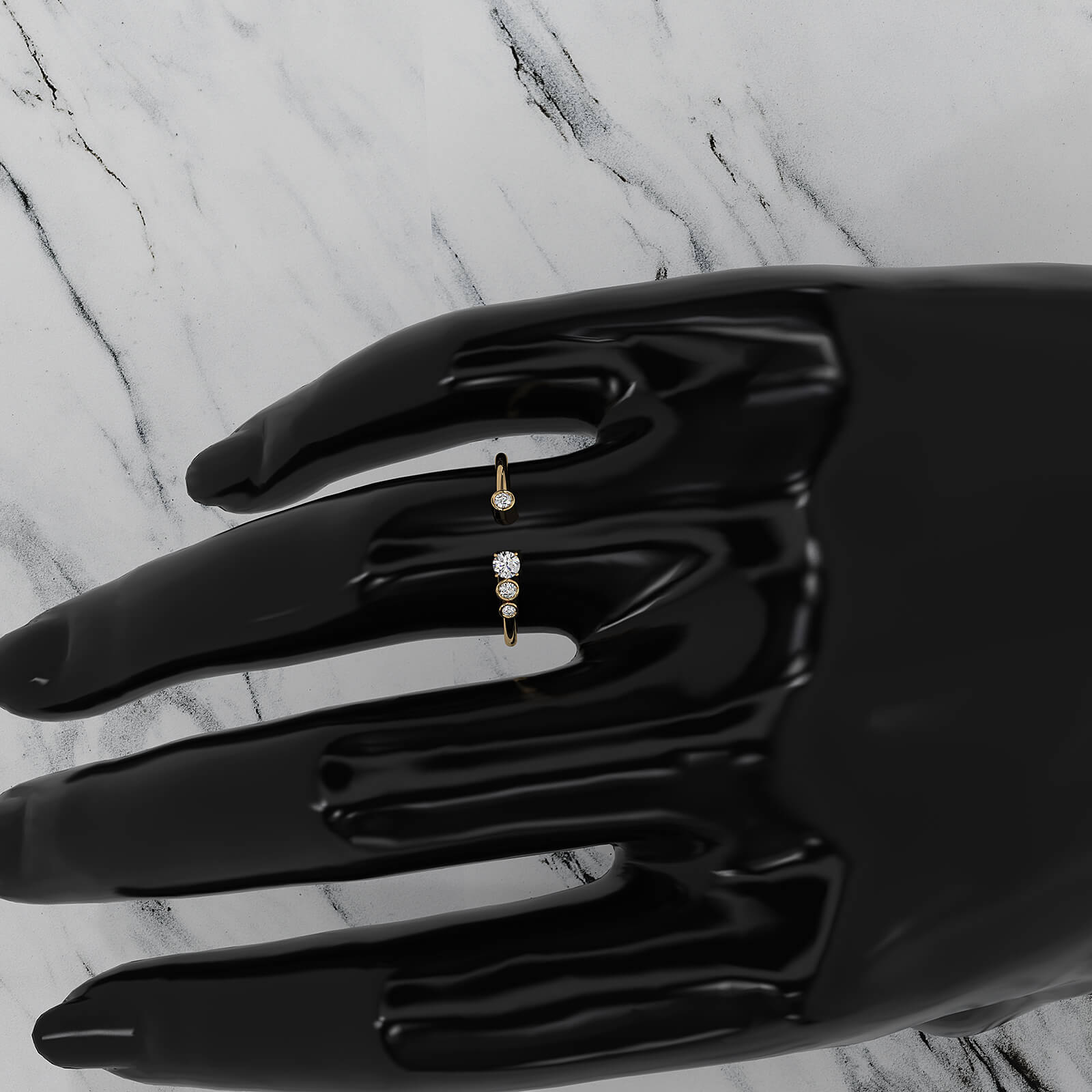 Minimalist Open Cuff Bezel Prong Round Lab Diamond Fashion Ring 0.12ctw.