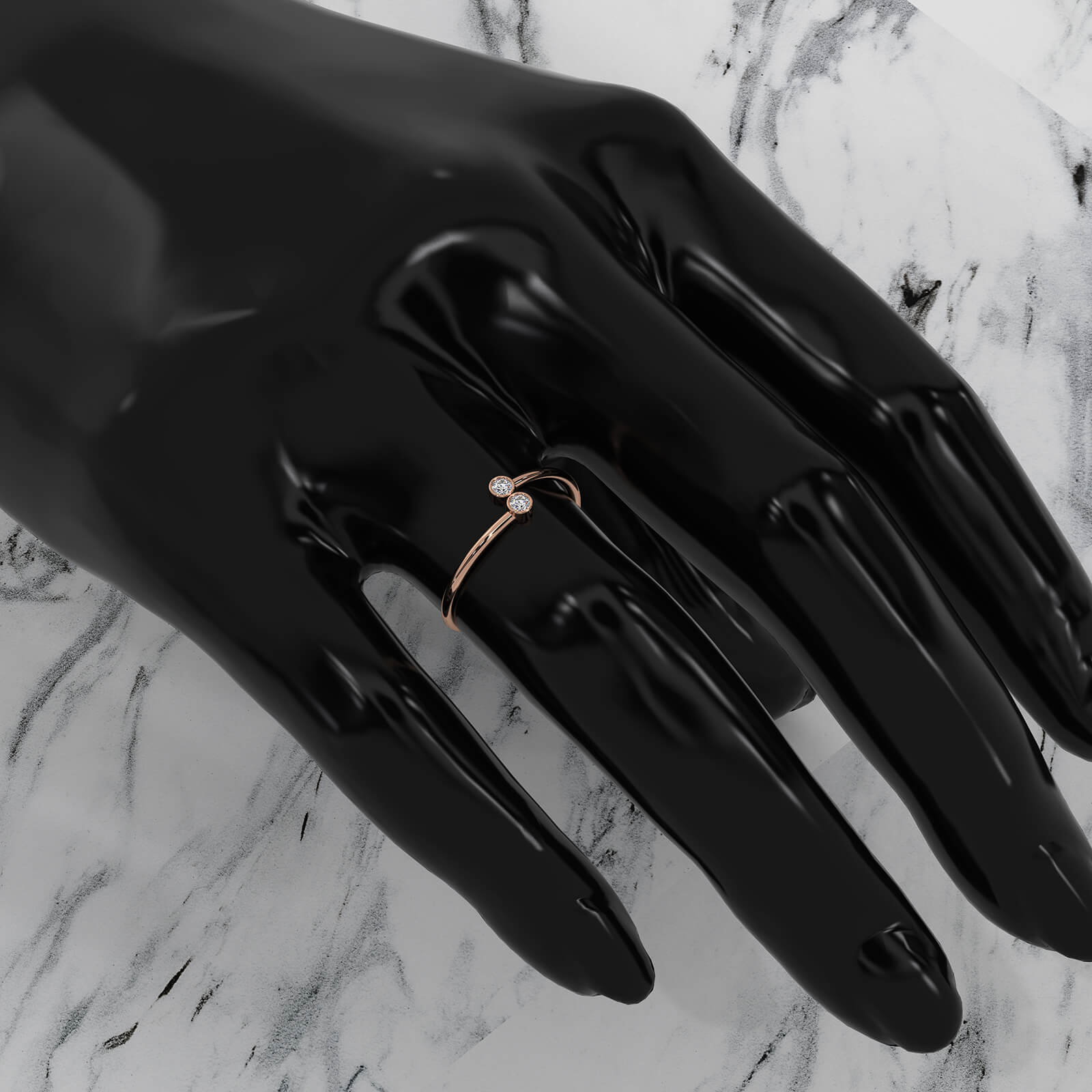 Petite 2 Stone Bezel Round Lab Diamond Fashion Anniversary Ring 0.06ctw.