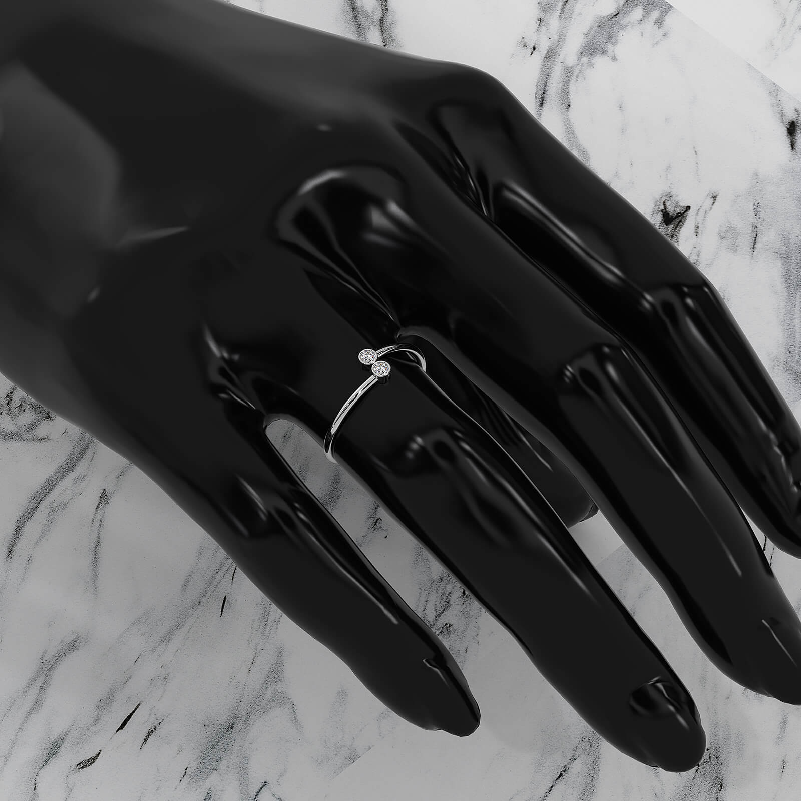 Petite 2 Stone Bezel Round Lab Diamond Fashion Anniversary Ring 0.06ctw.