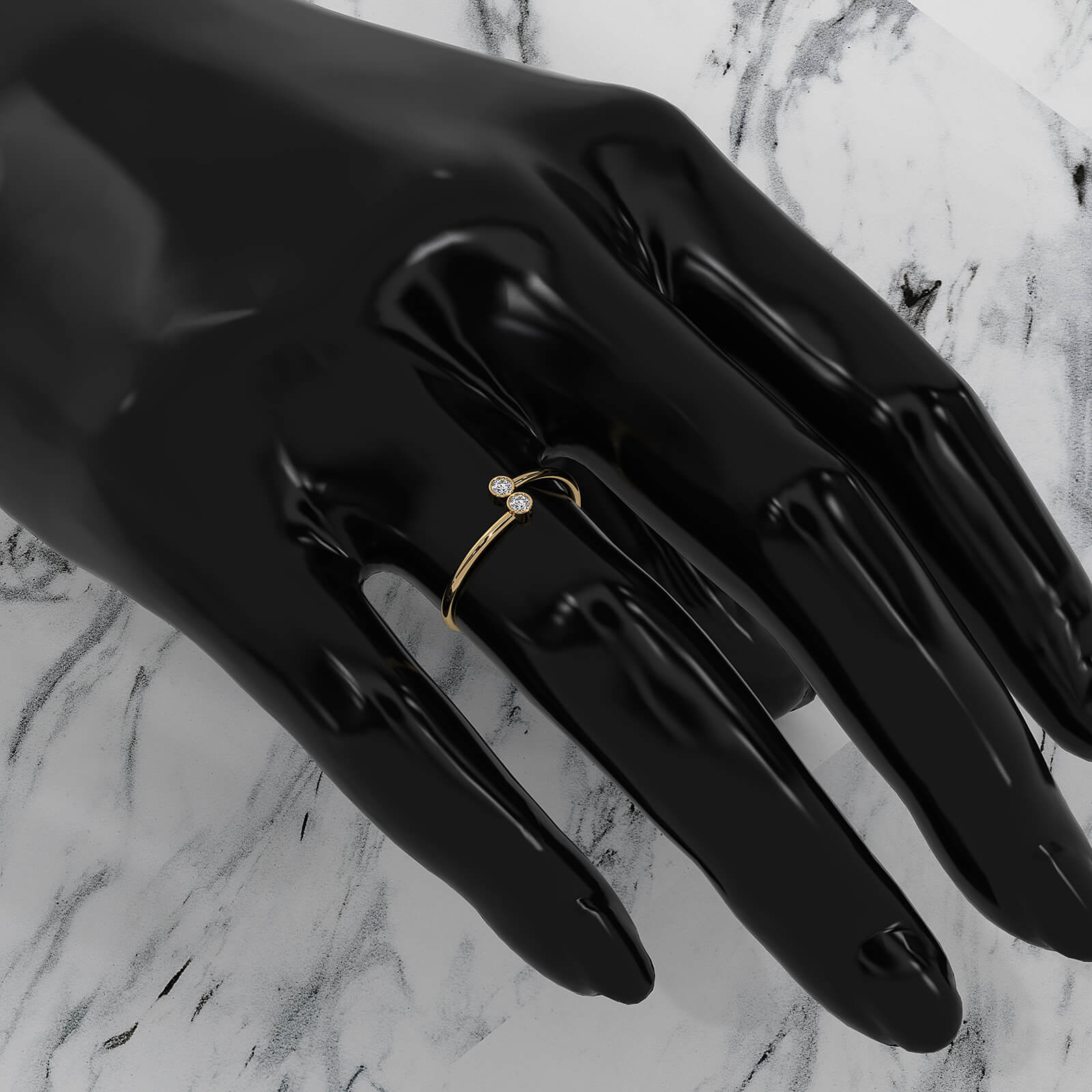 Petite 2 Stone Bezel Round Lab Diamond Fashion Anniversary Ring 0.06ctw.