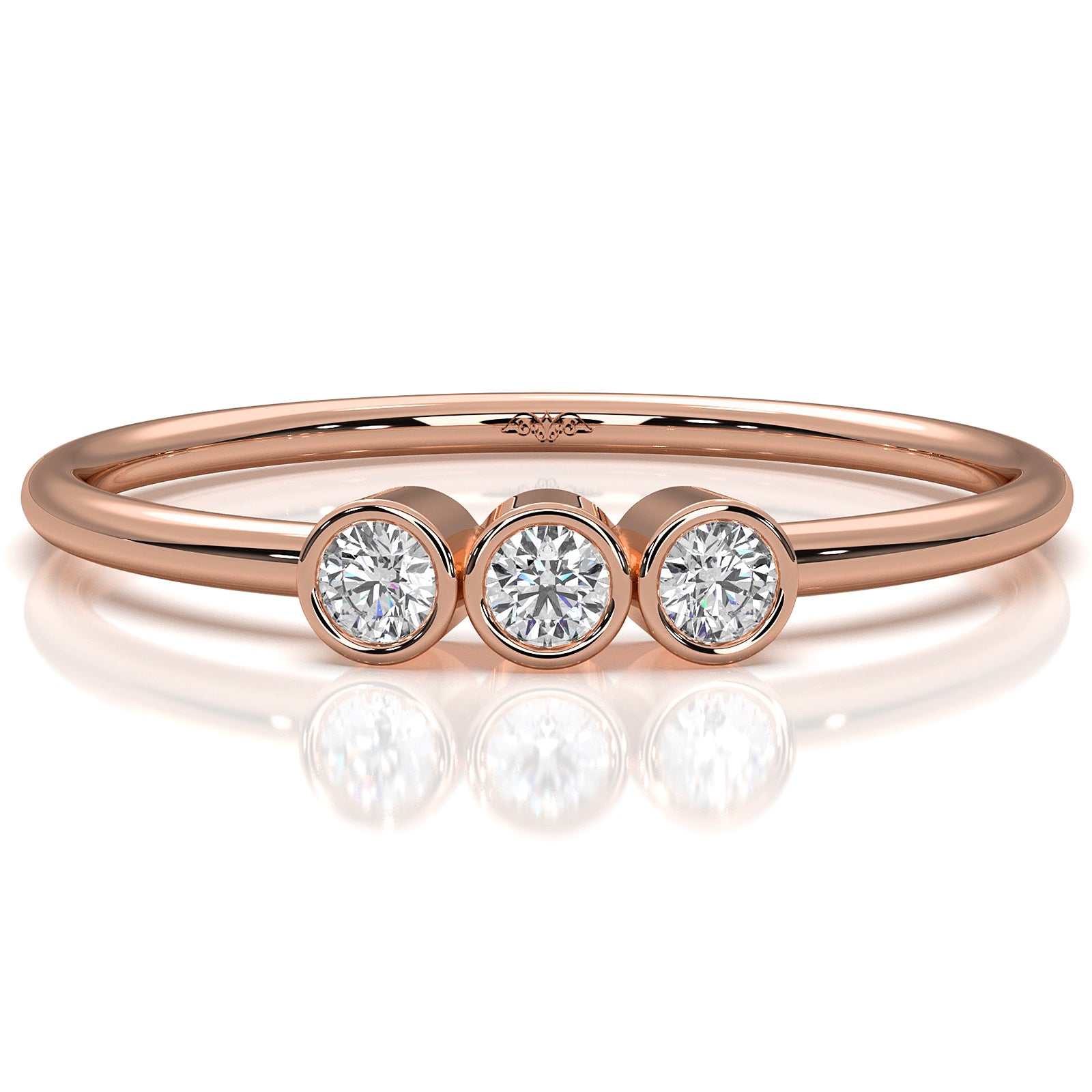 Minimalistic 3 Stone Bezel Set Round Lab Diamond Fashion Ring 0.09ctw.